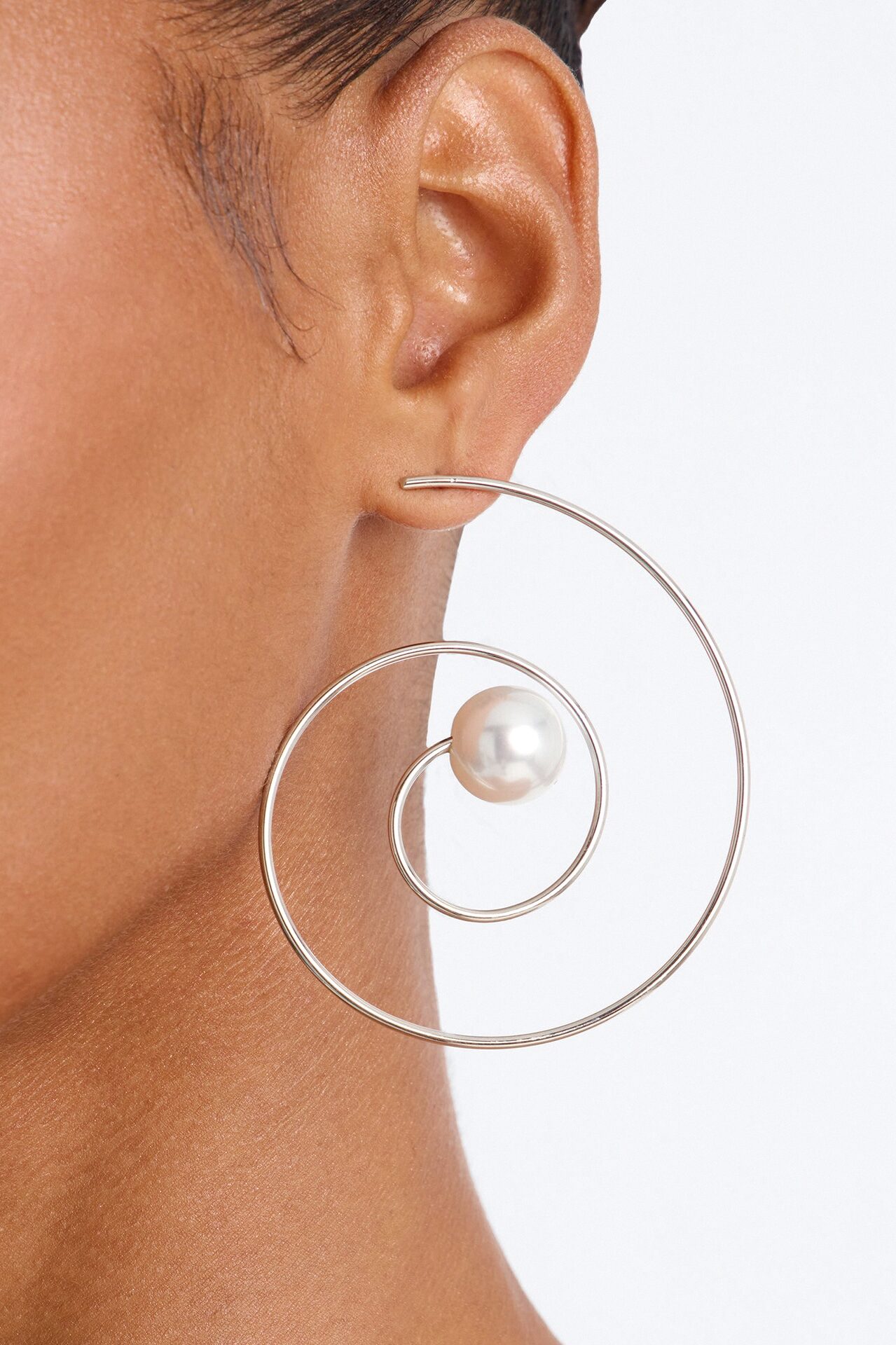 Caught In A Swirl Pearl Hoop Earrings - Silver