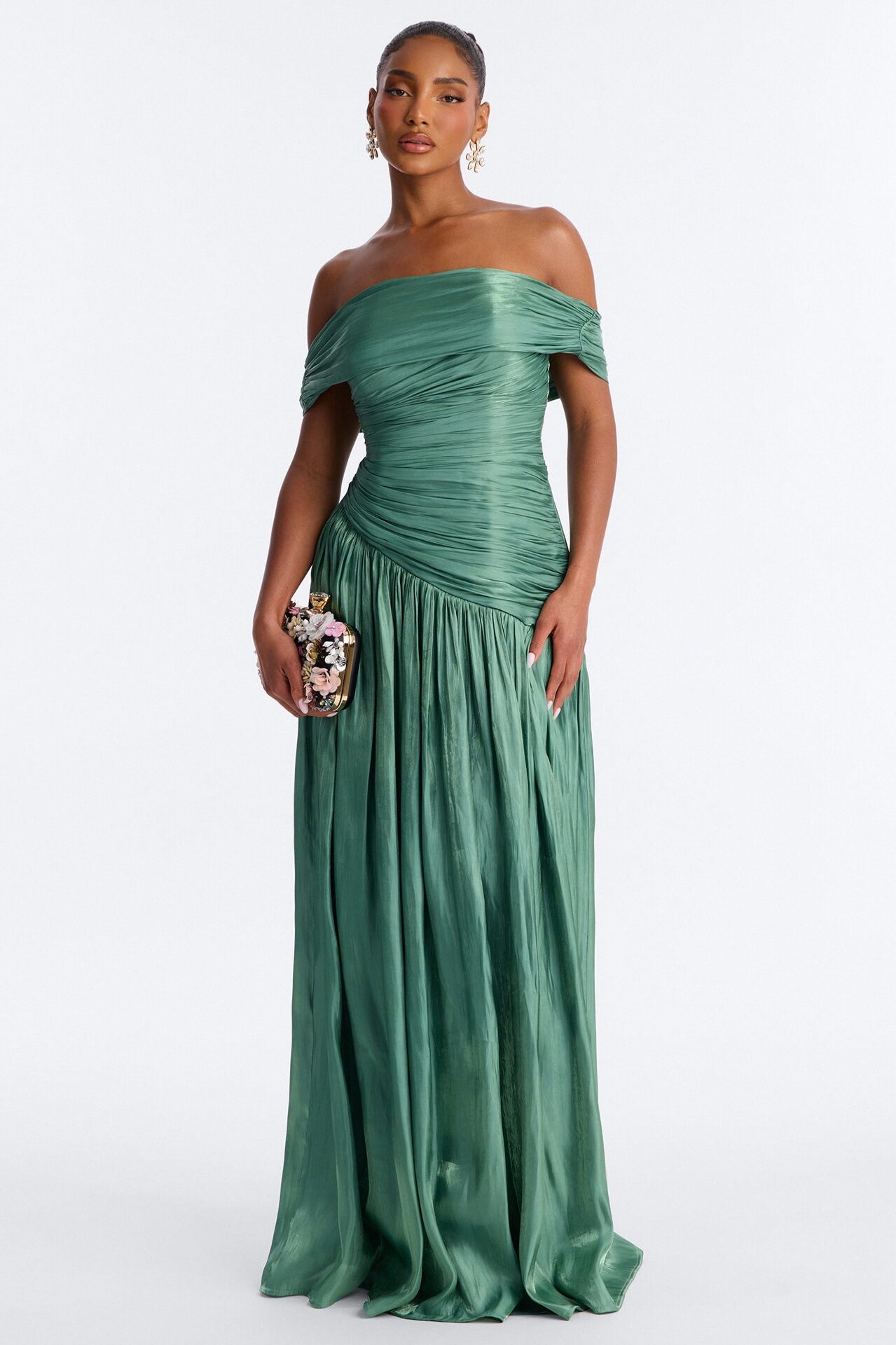 Brina Pleated Organza Gown - Sage