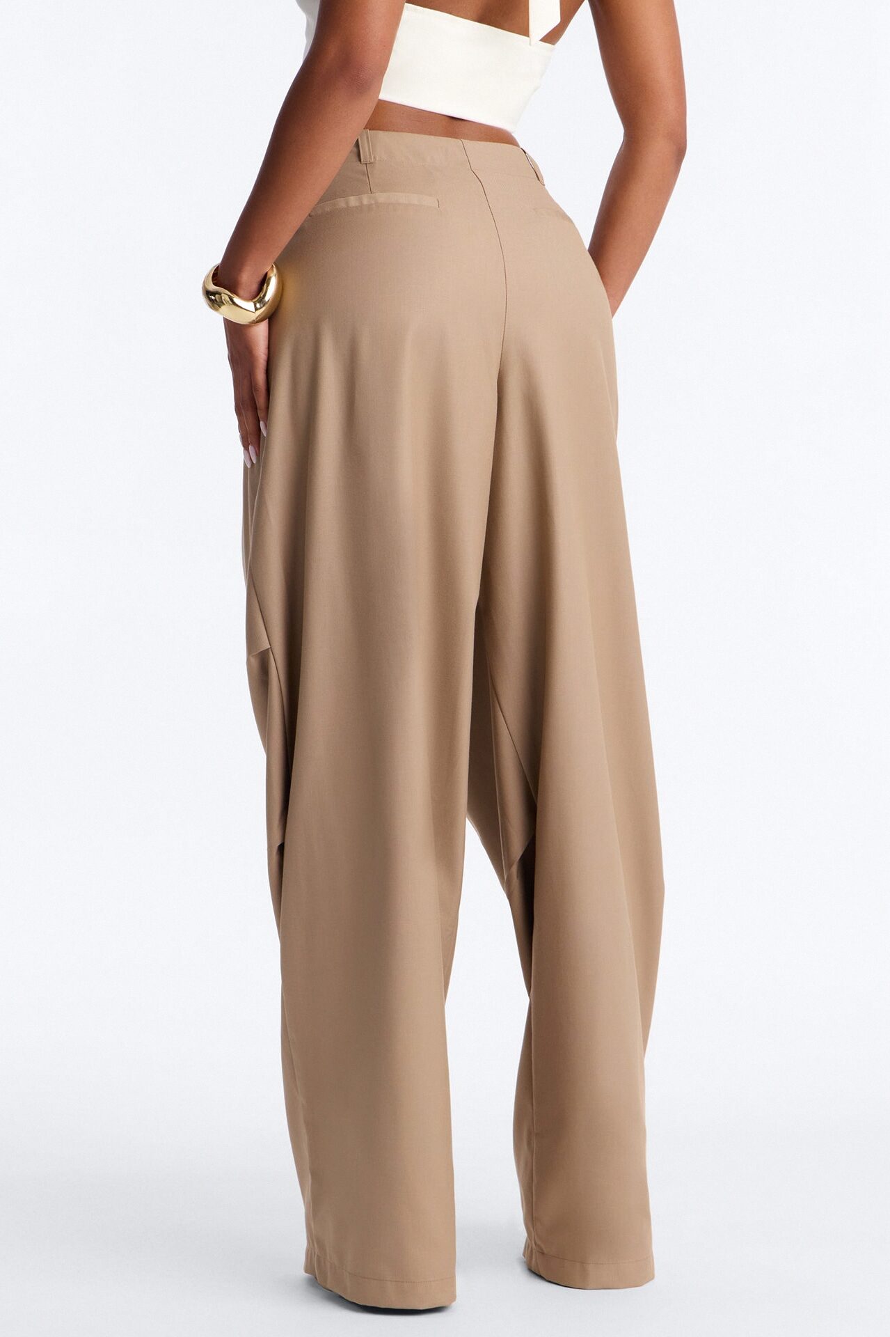 Chloe Wide Leg Stacked Pleated Trouser - Khaki