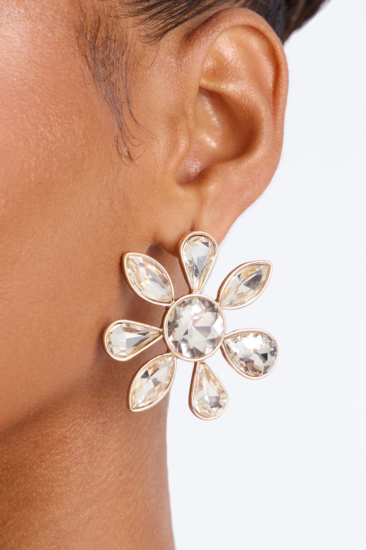 Petal Party Rhinestones Stud Earrings - Gold