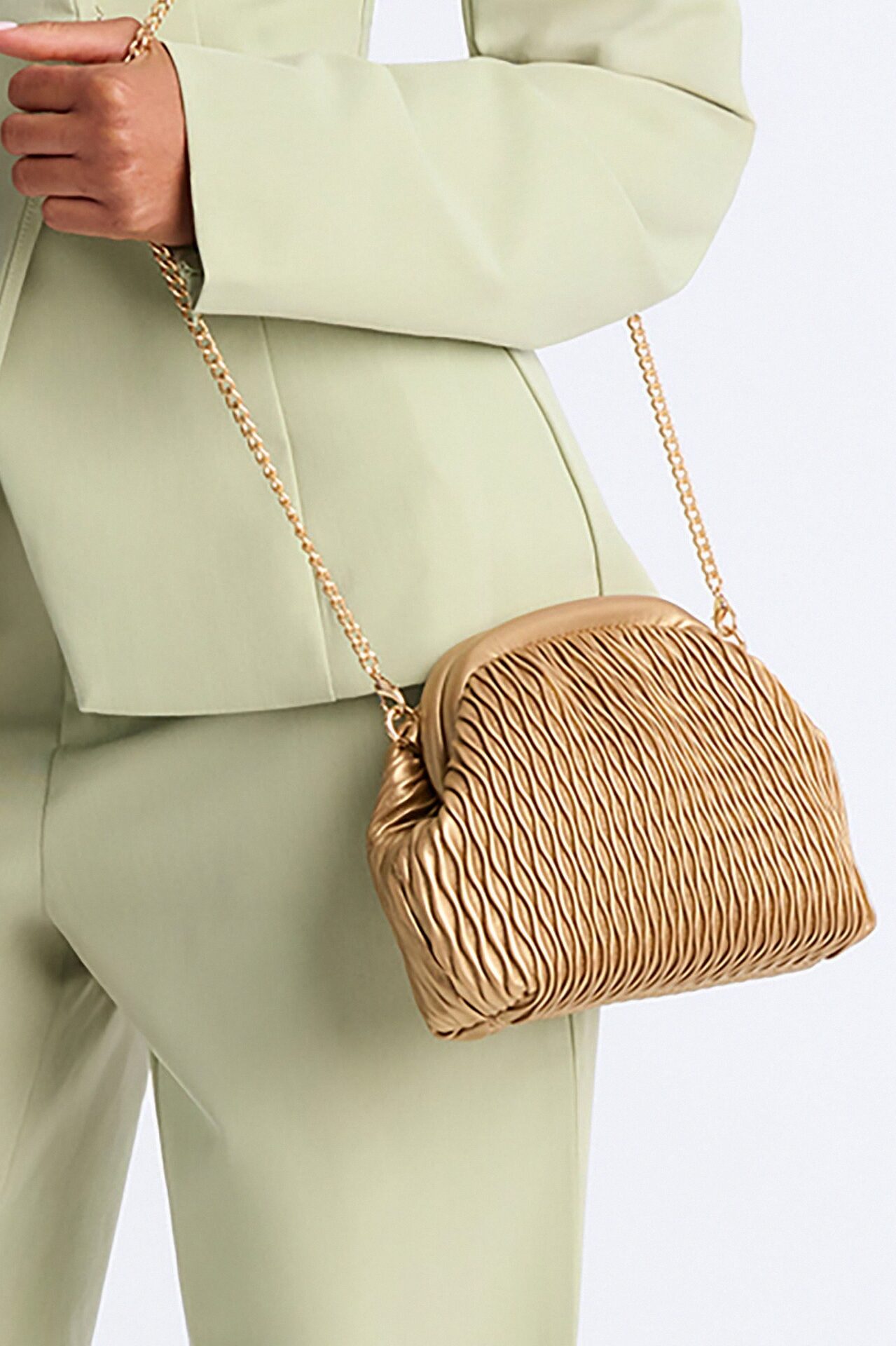 Waves Of The Ocean Faux Leather Clutch - Gold