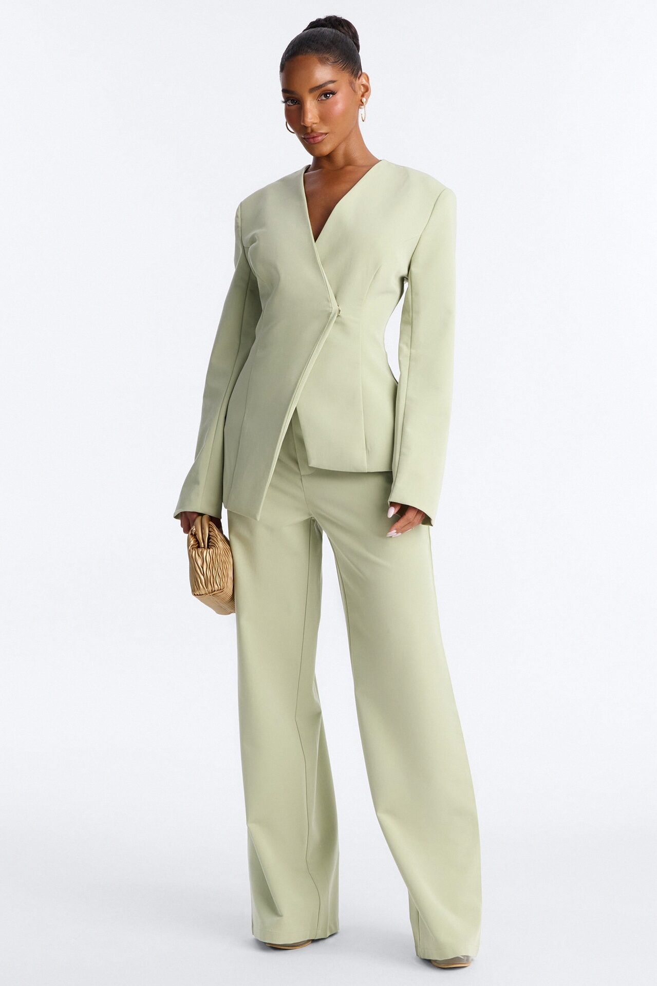 Miss Fabulous Collarless Fitted Blazer - Sage