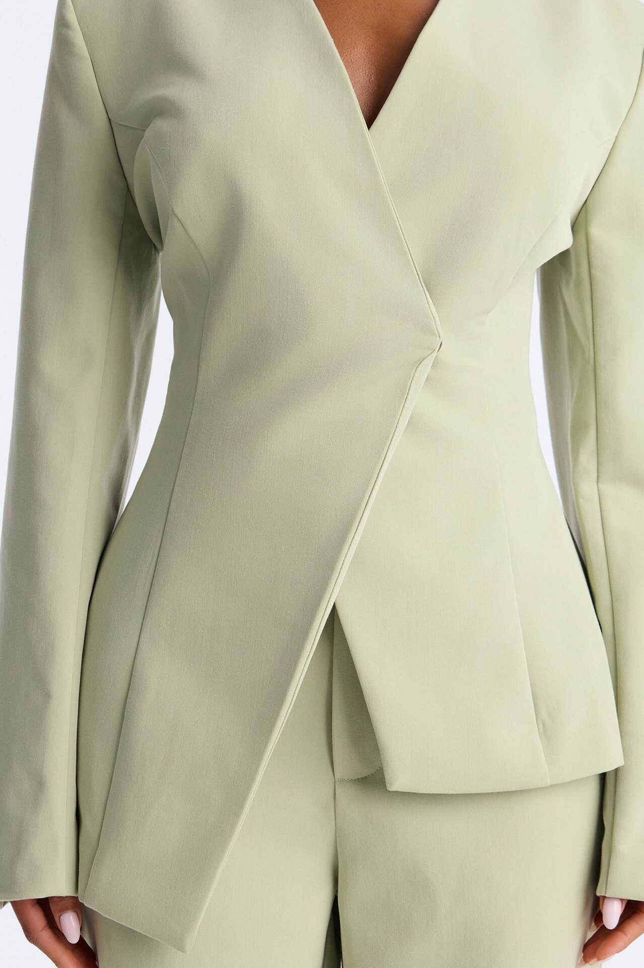 Miss Fabulous Collarless Fitted Blazer - Sage
