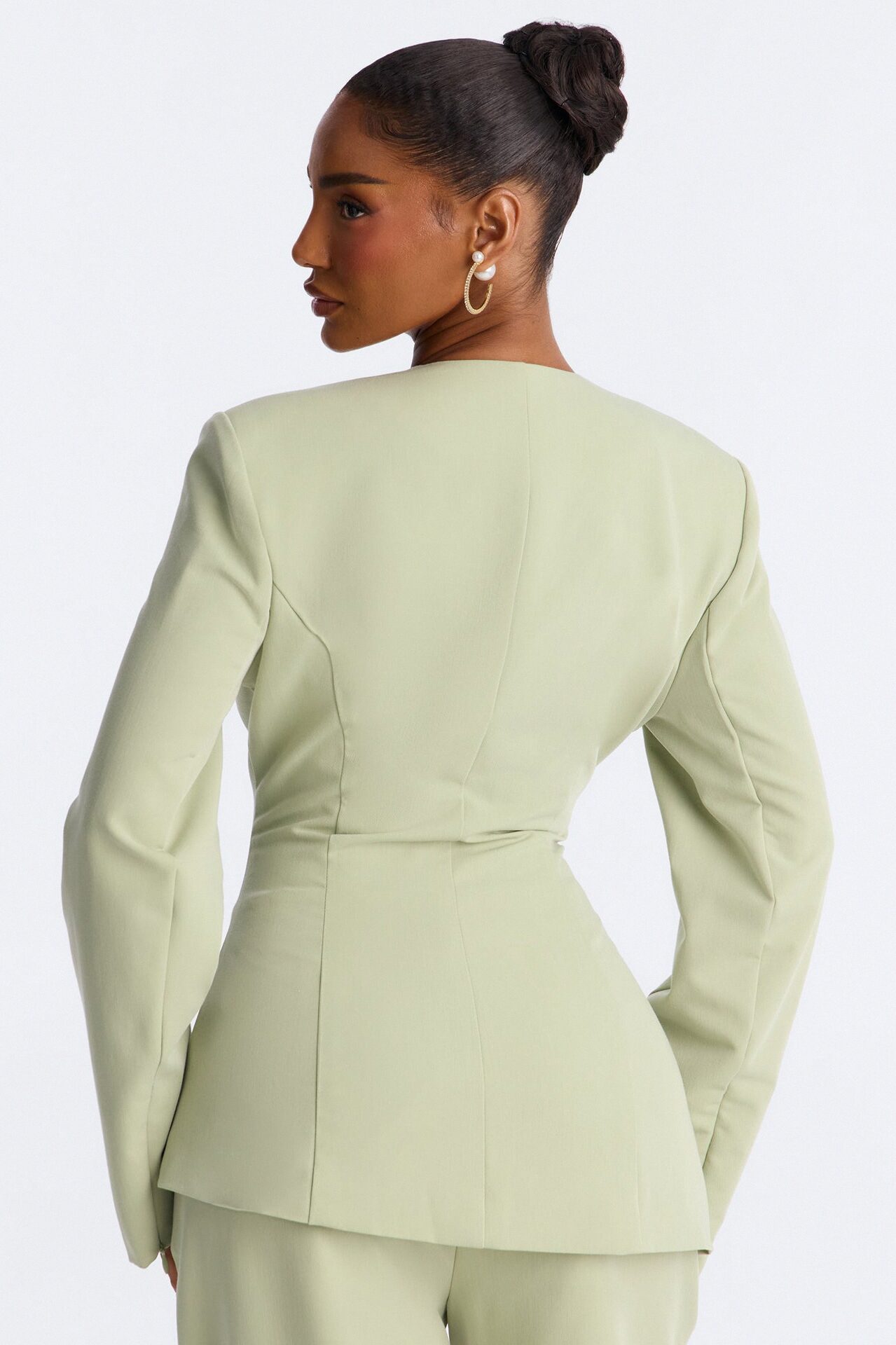 Miss Fabulous Collarless Fitted Blazer - Sage