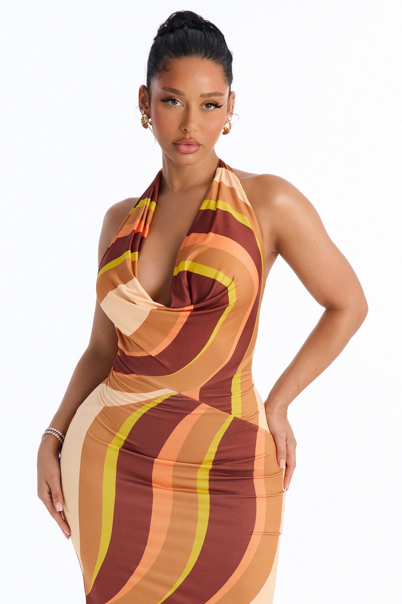 Lyla Backless Maxi Dress - BrownCombo