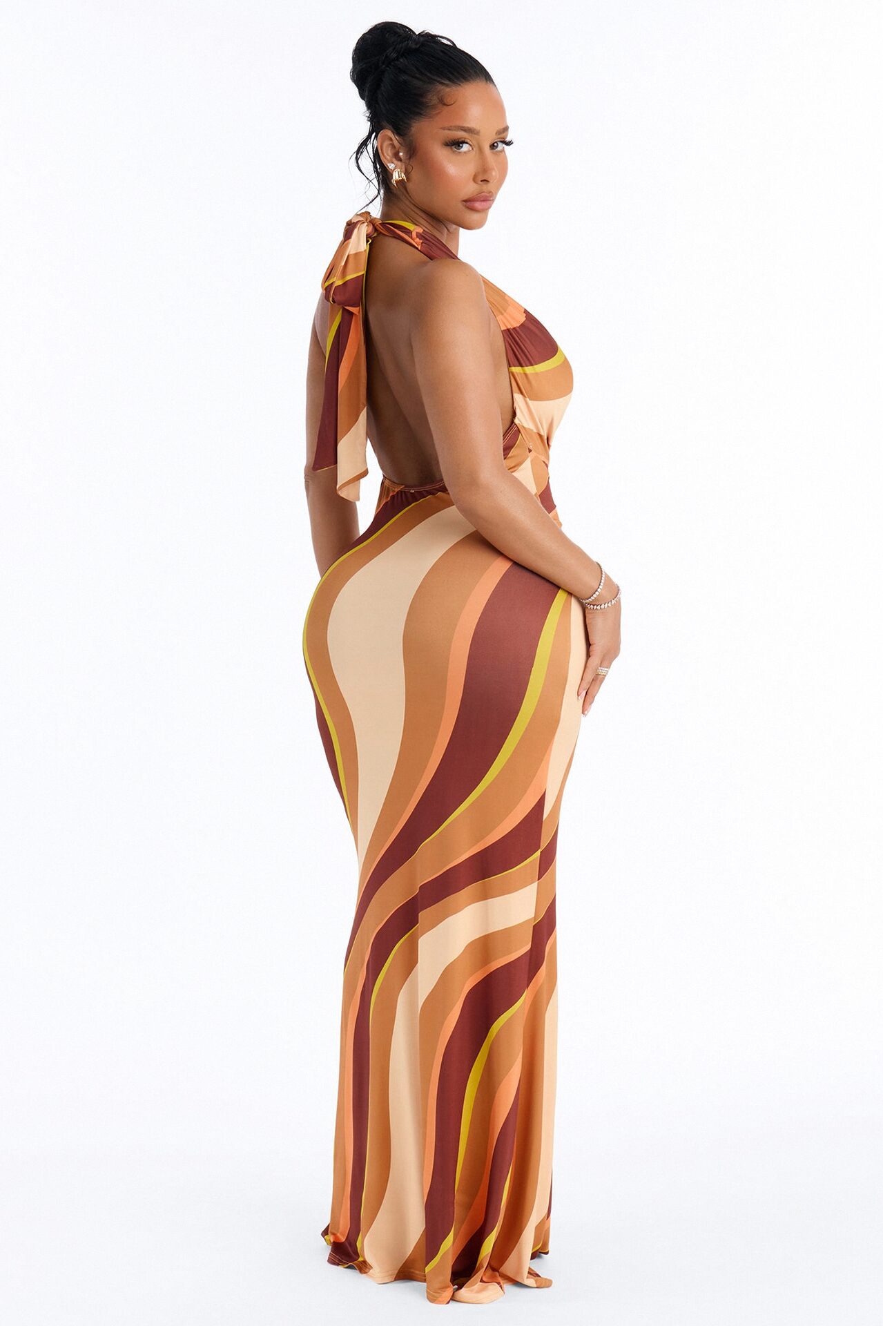 Lyla Backless Maxi Dress - BrownCombo