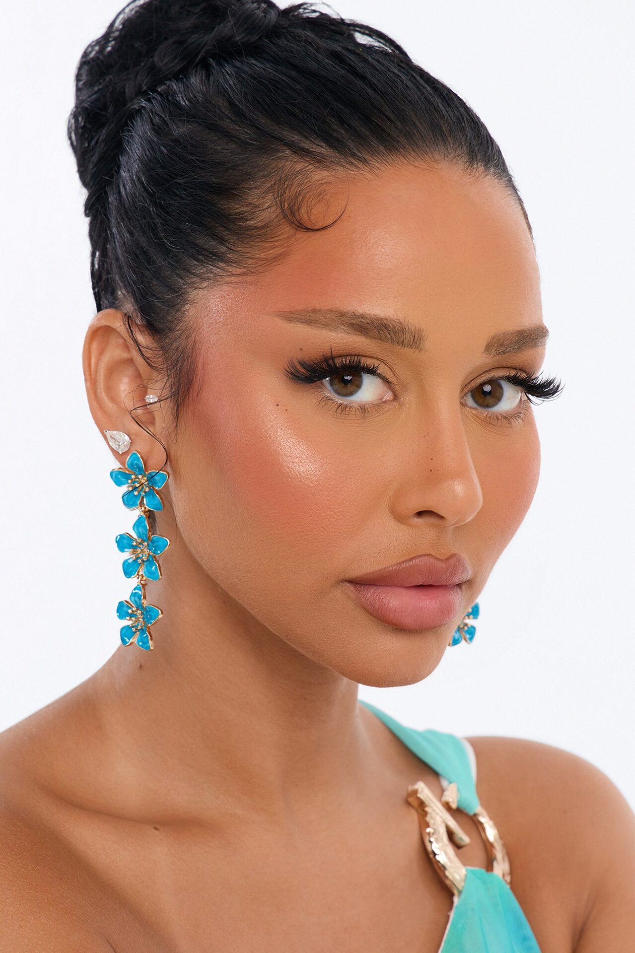 Keep Thriving Floral Linear Earrings - Blue