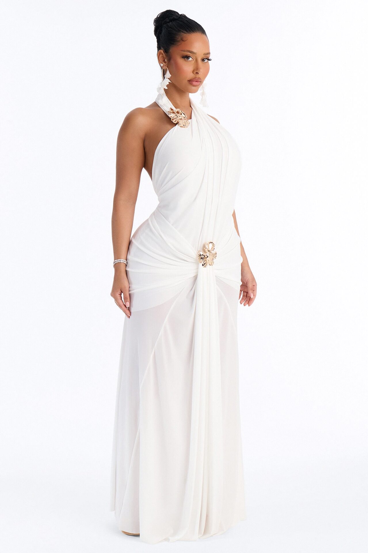 Gone Coastal Mesh Maxi Dress - White
