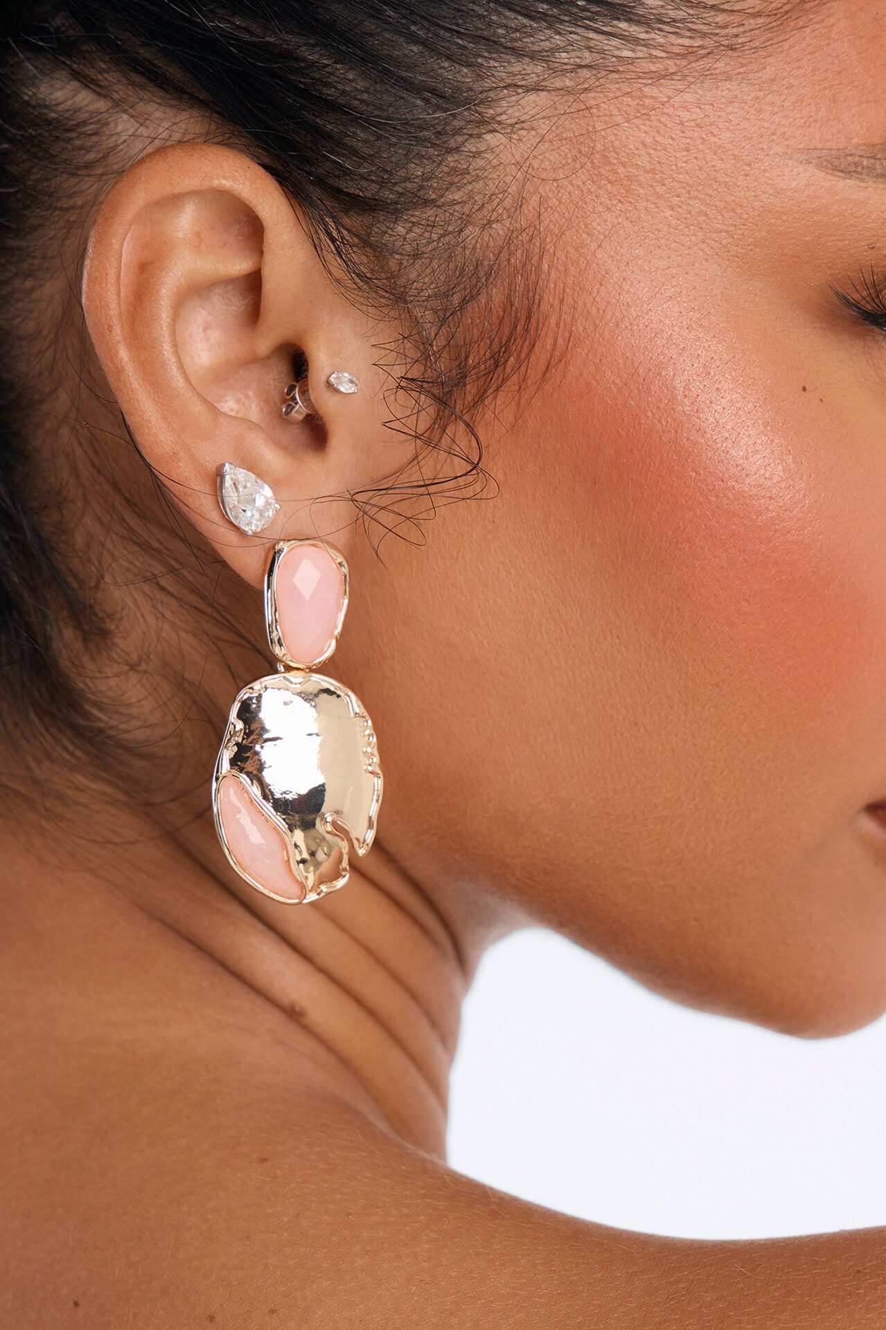 Take Me With You Jeweled Drop Earrings - Gold/Pink