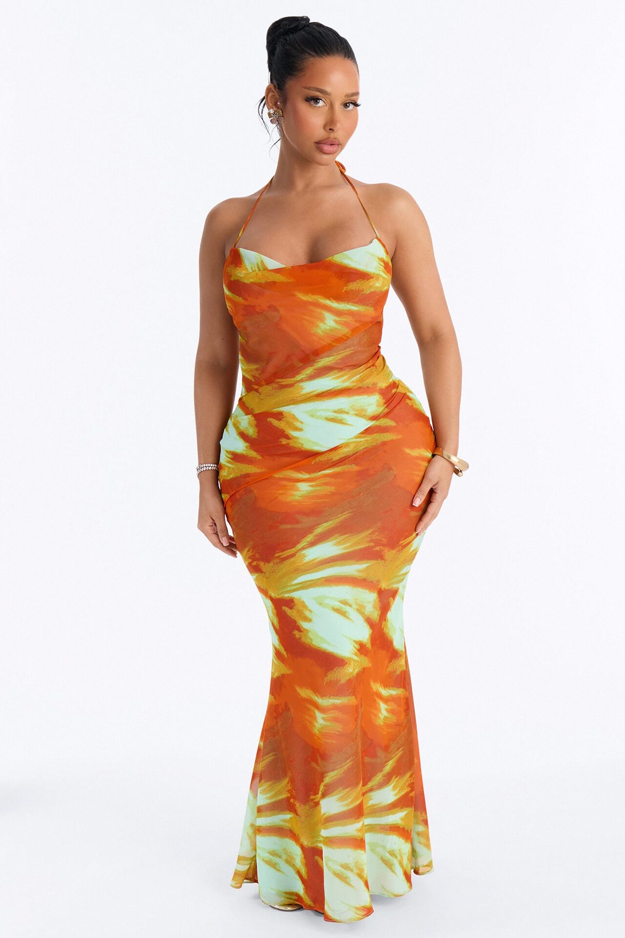 Summer Rush Backless Chiffon Maxi Dress - Orange/combo