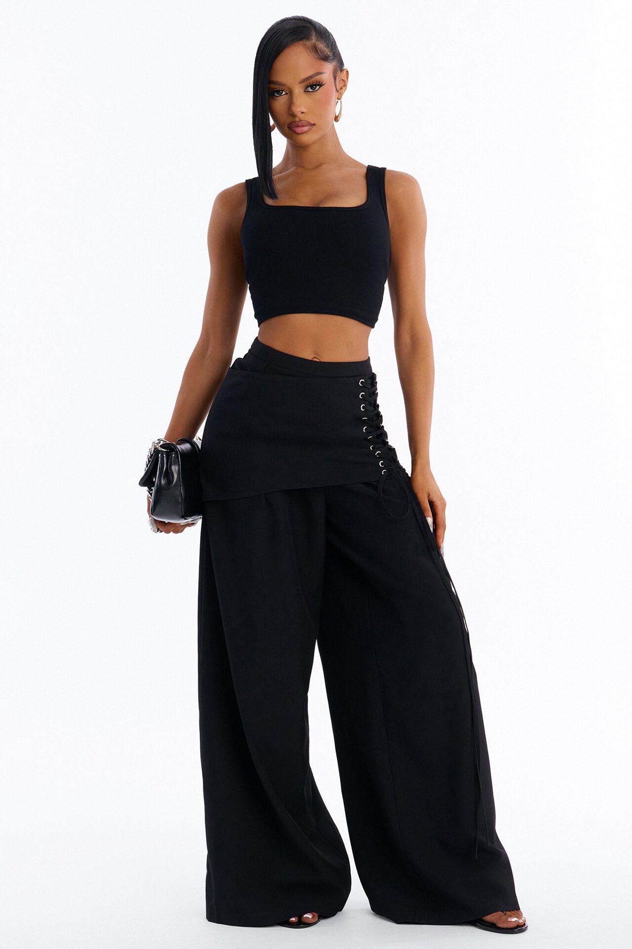 Carter High Rise Removable Corset Wide Leg Trouser - Black