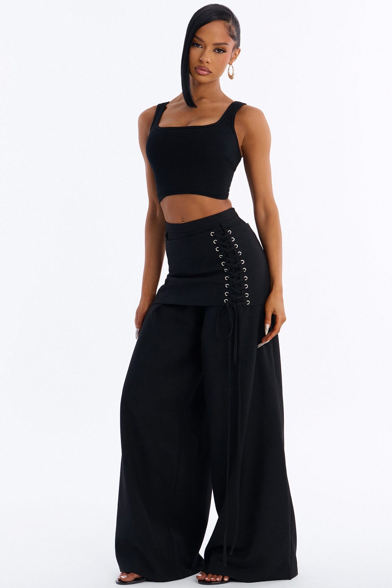 Carter High Rise Removable Corset Wide Leg Trouser - Black