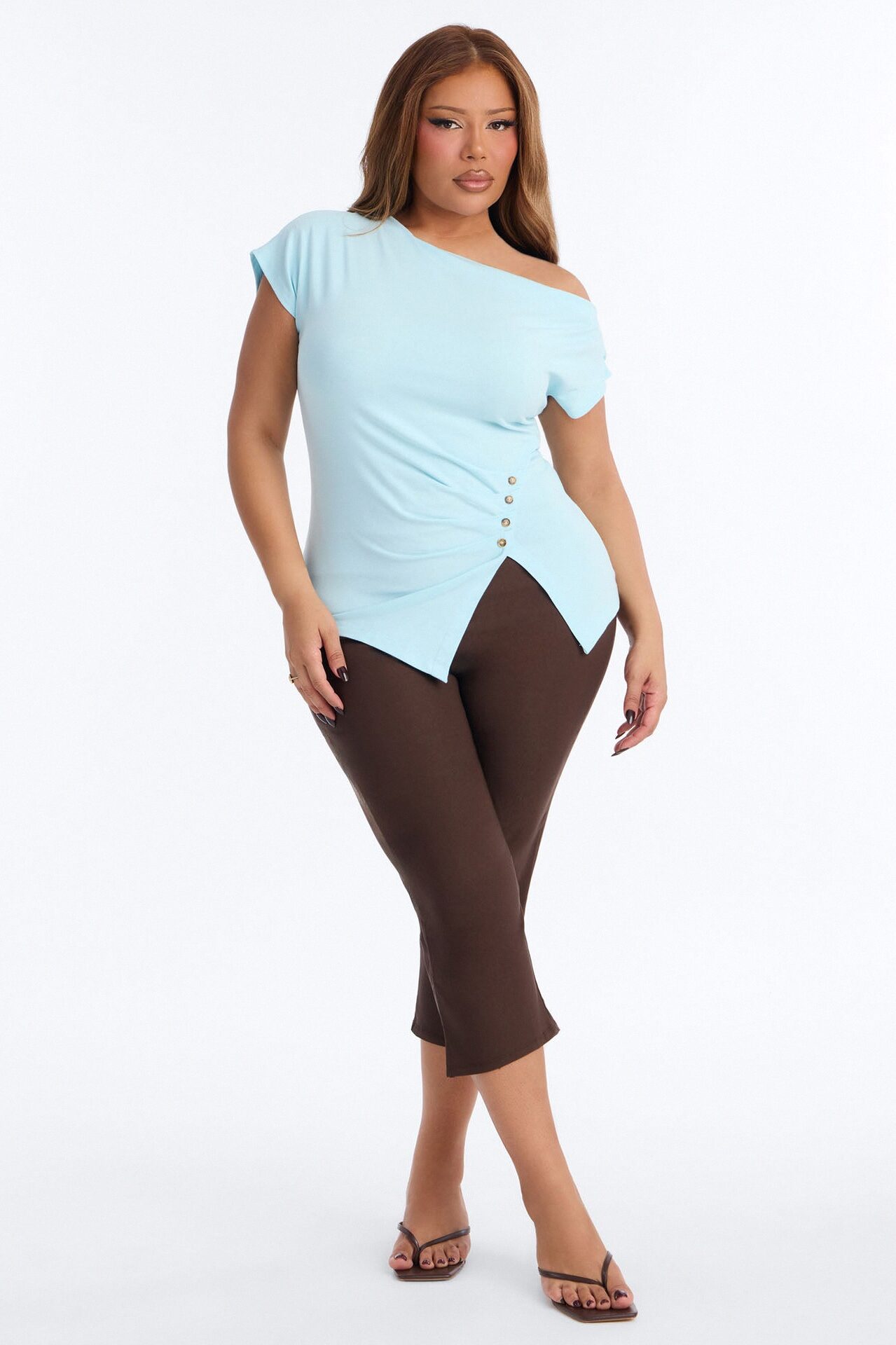 Riley Ruched Off Shoulder Asymmetrical Top - Blue