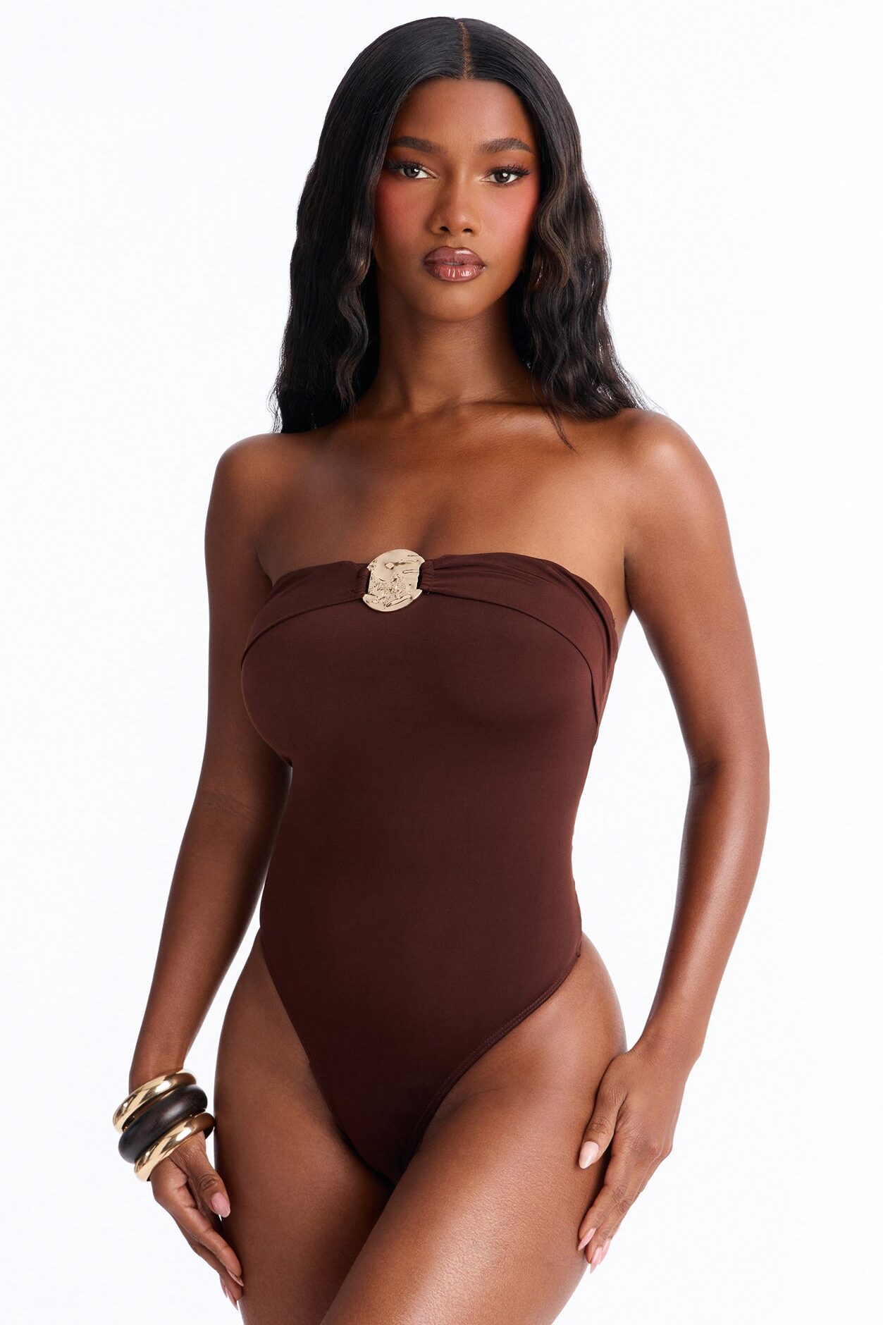 Siena Nights Strapless Hardware Bodysuit - Brown