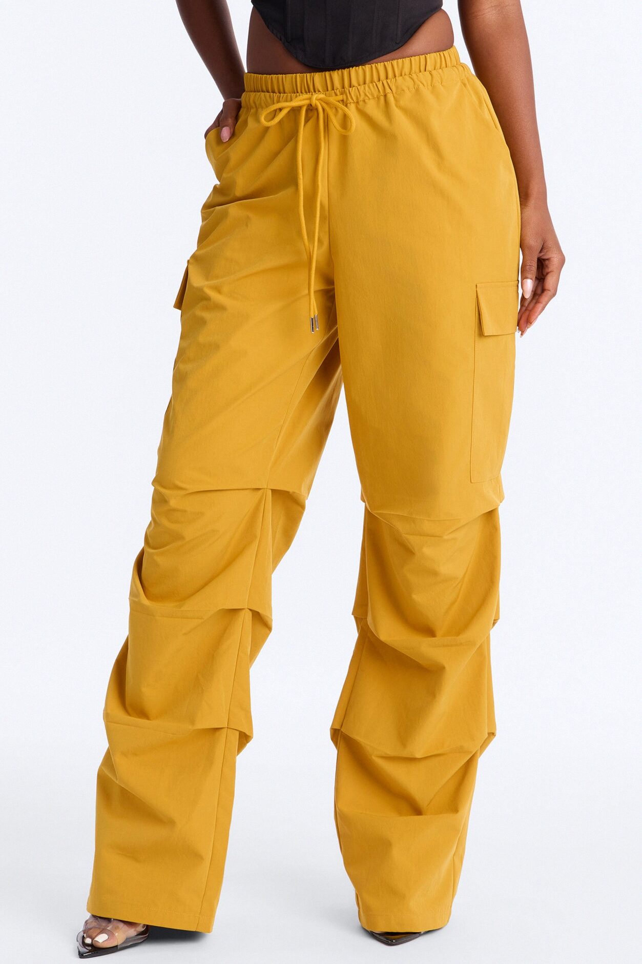 Samara Windbreaker Stacked Wide Leg Pant - Mustard