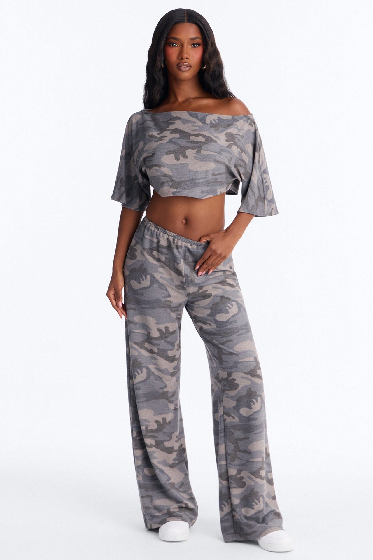 You Saw Nothing Cropped Camo Pant Set - Olive/combo