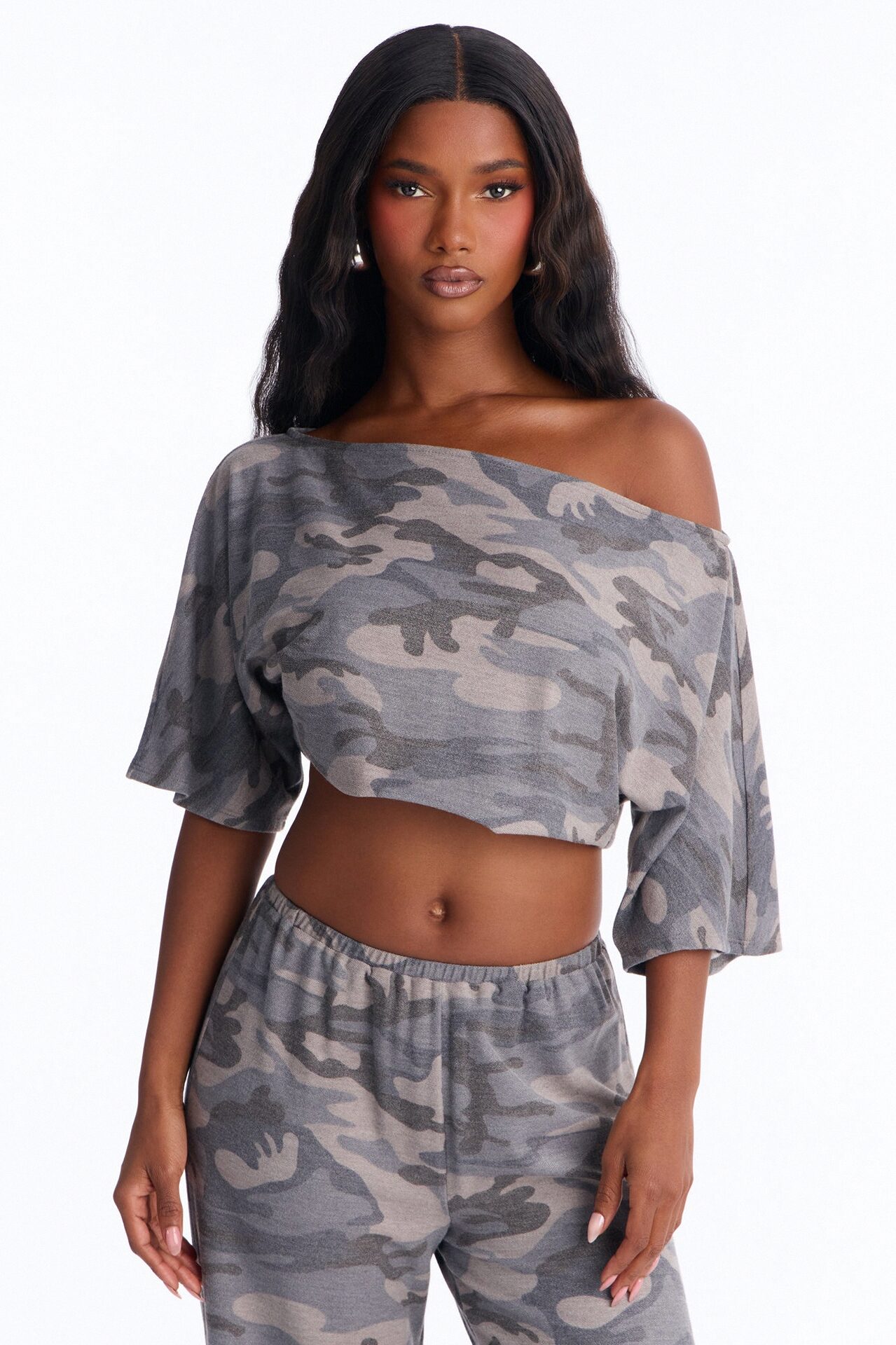 You Saw Nothing Cropped Camo Pant Set - Olive/combo