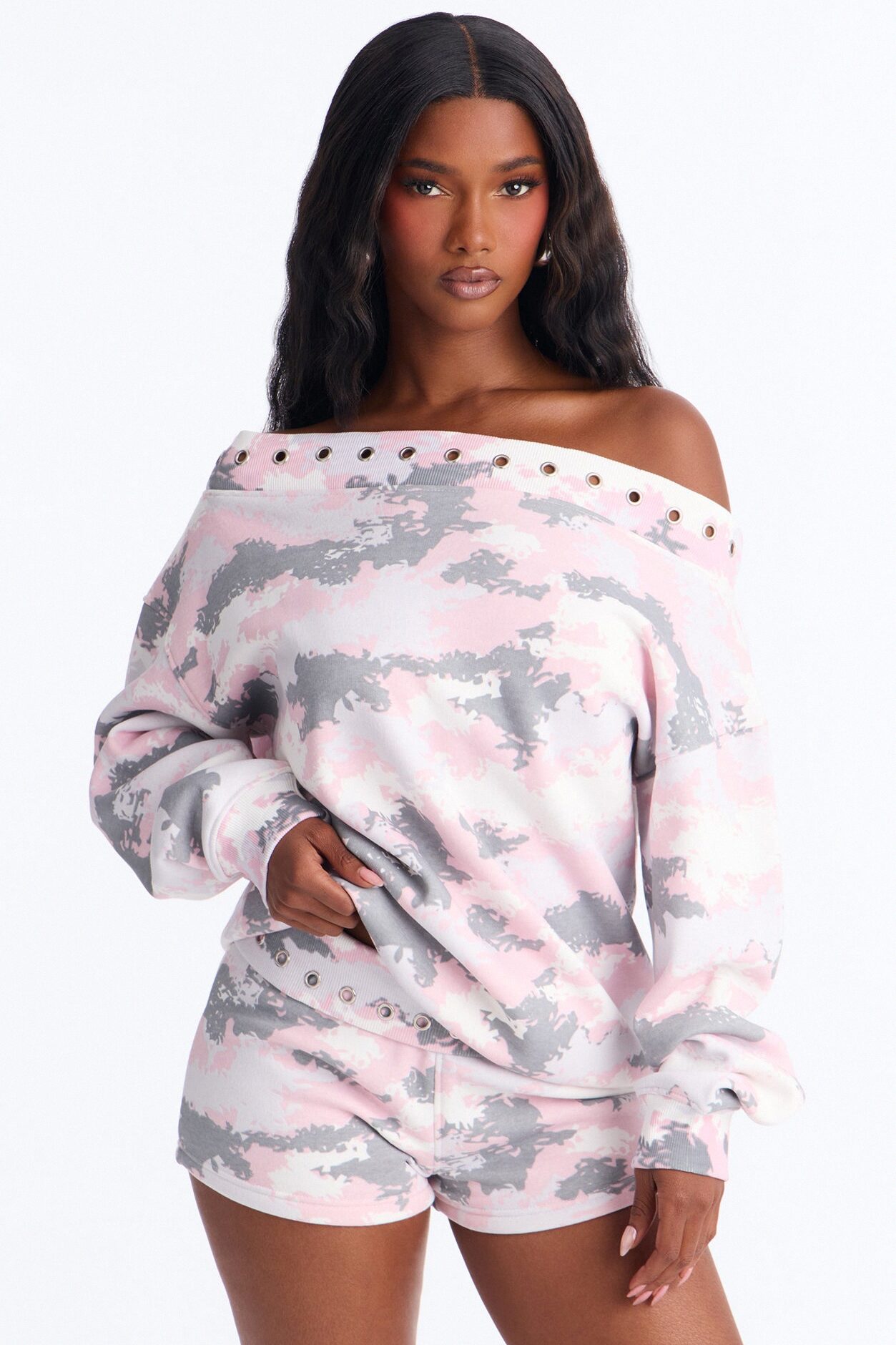 Camo Cutie Fleece Short Set - Pink/combo
