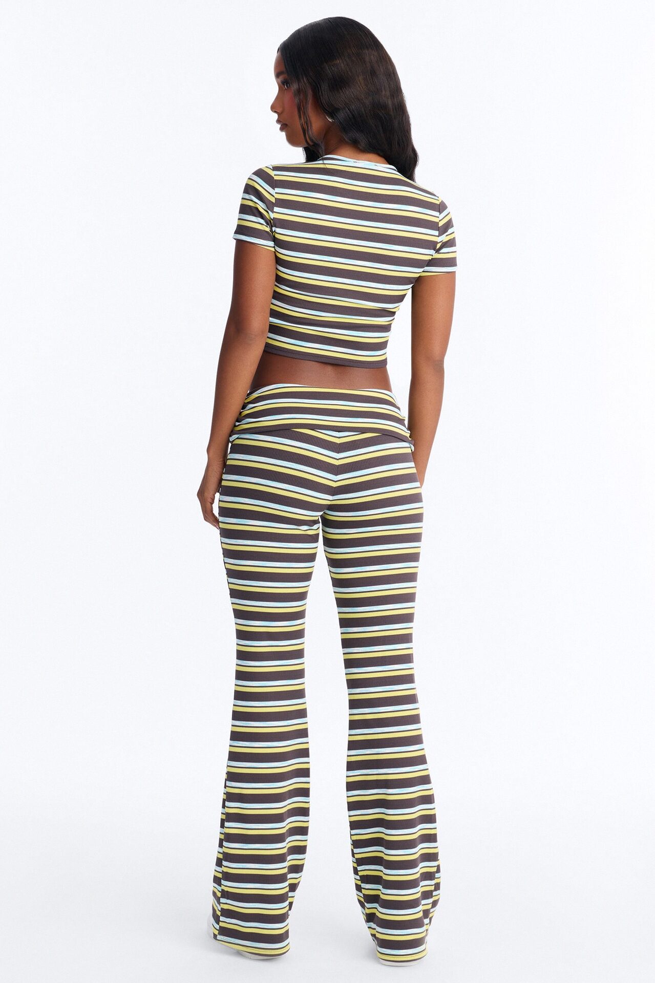 Dana Stripe Foldover Waistband Pant Set - Grey/combo