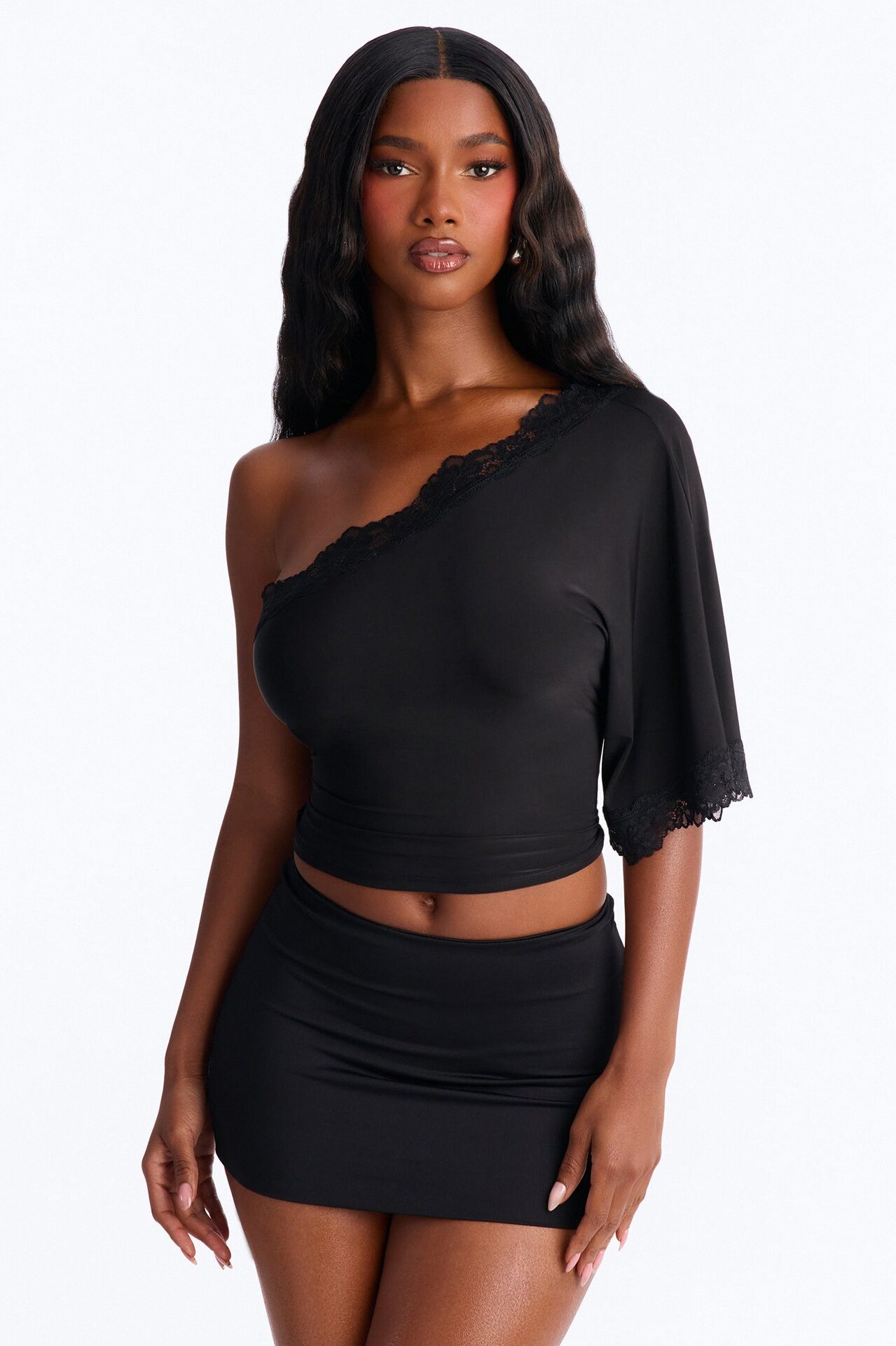 Tender Love Lace One Shoulder Top - Black