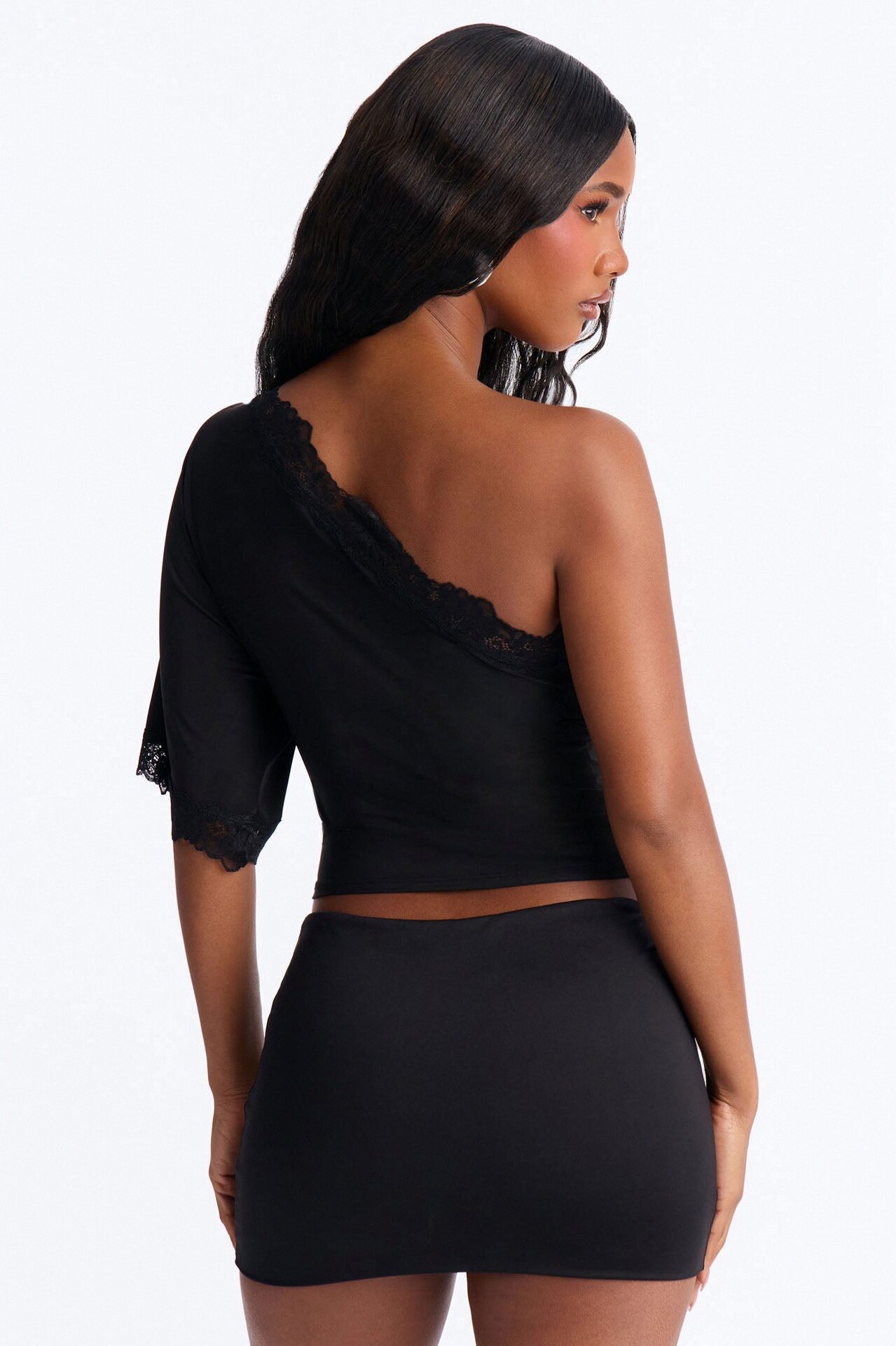 Tender Love Lace One Shoulder Top - Black