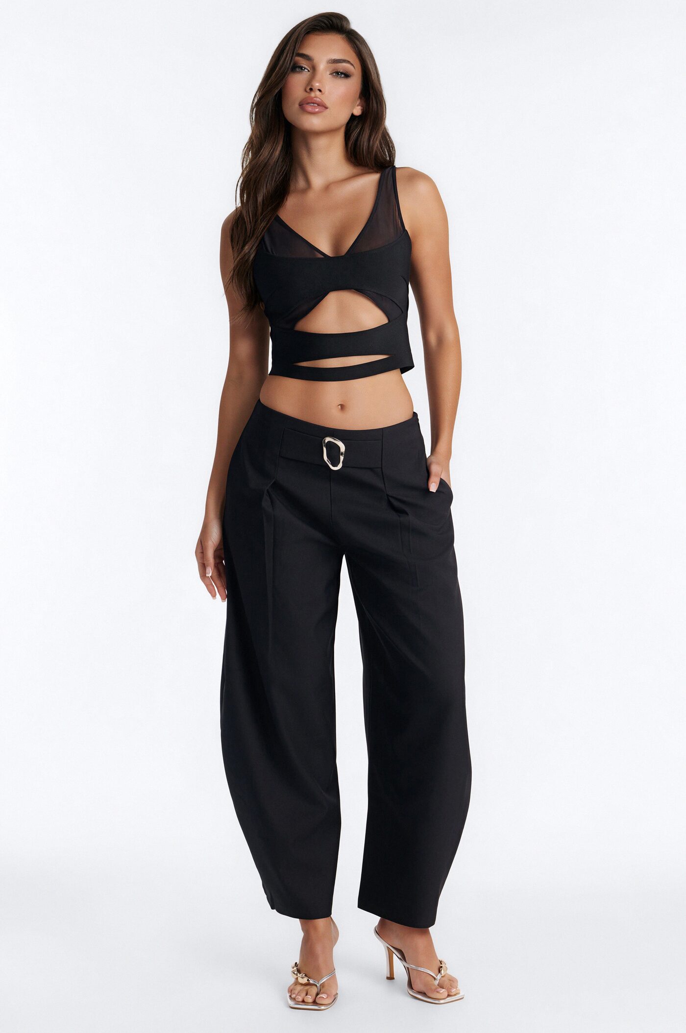 Galley Barrel Leg Buckle Embellished Trouser - Black