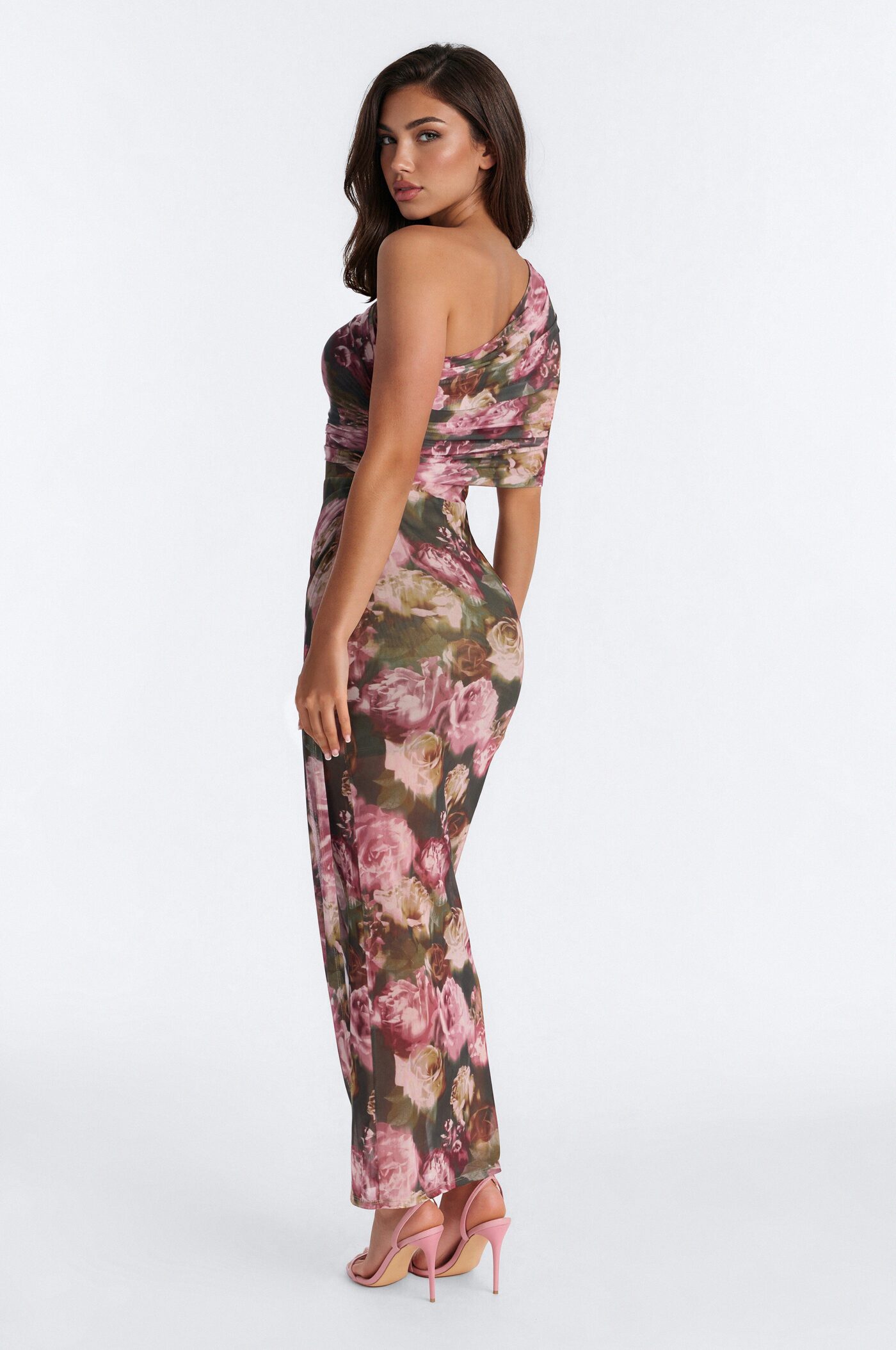 Lucy Floral Mesh Maxi Dress - Mauve/combo