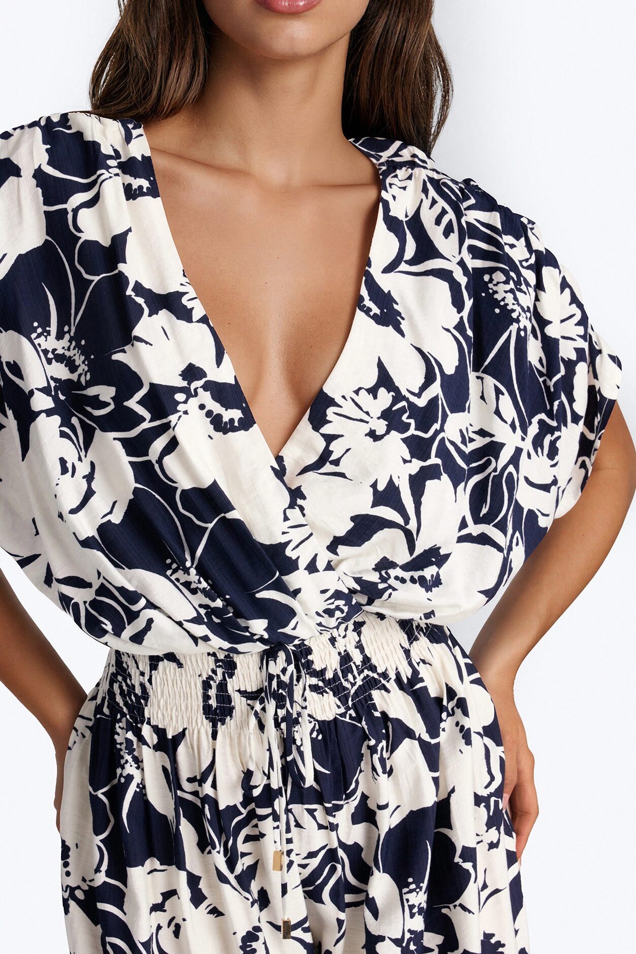 Lina Tropical Print Wide Leg Jumpsuit - Navy