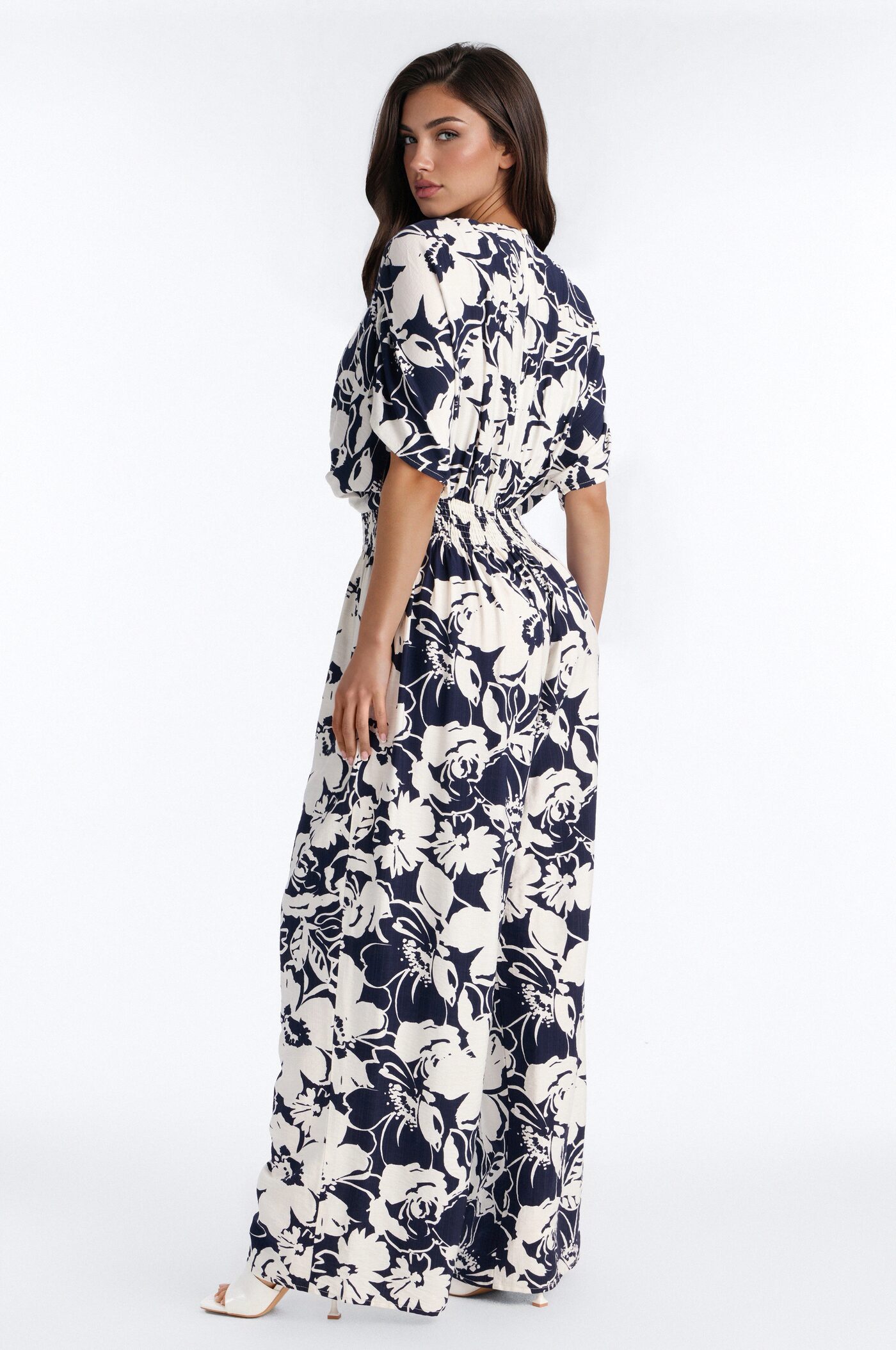 Lina Tropical Print Wide Leg Jumpsuit - Navy