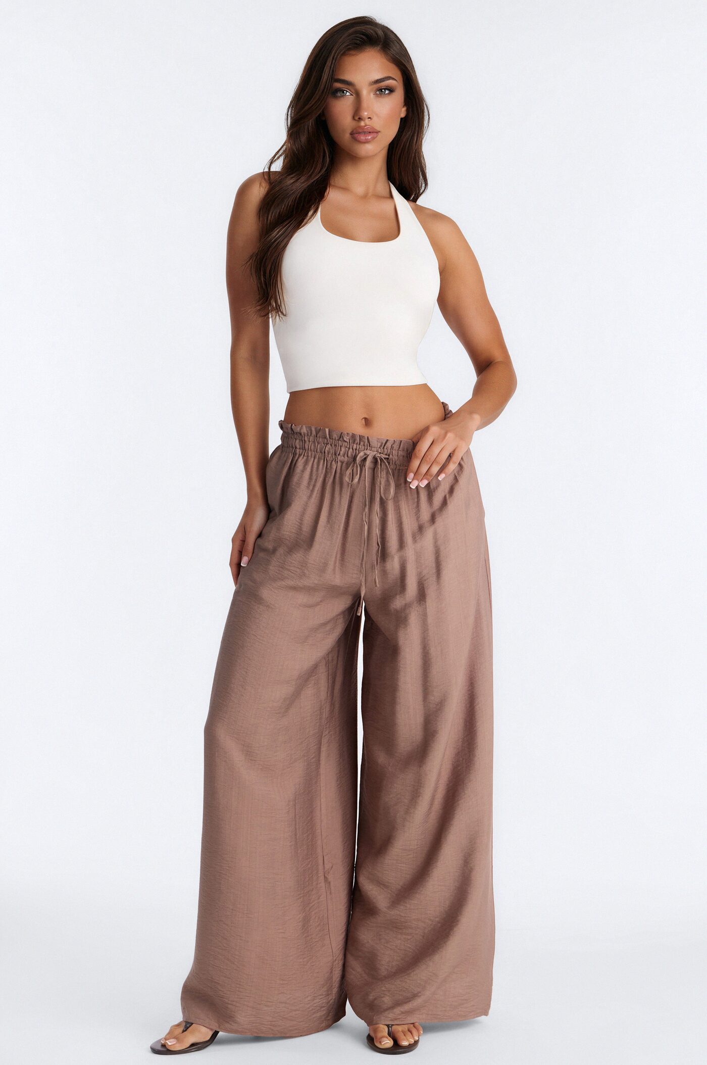 Lainey High Rise Wide Leg Pant 33″ - Mocha