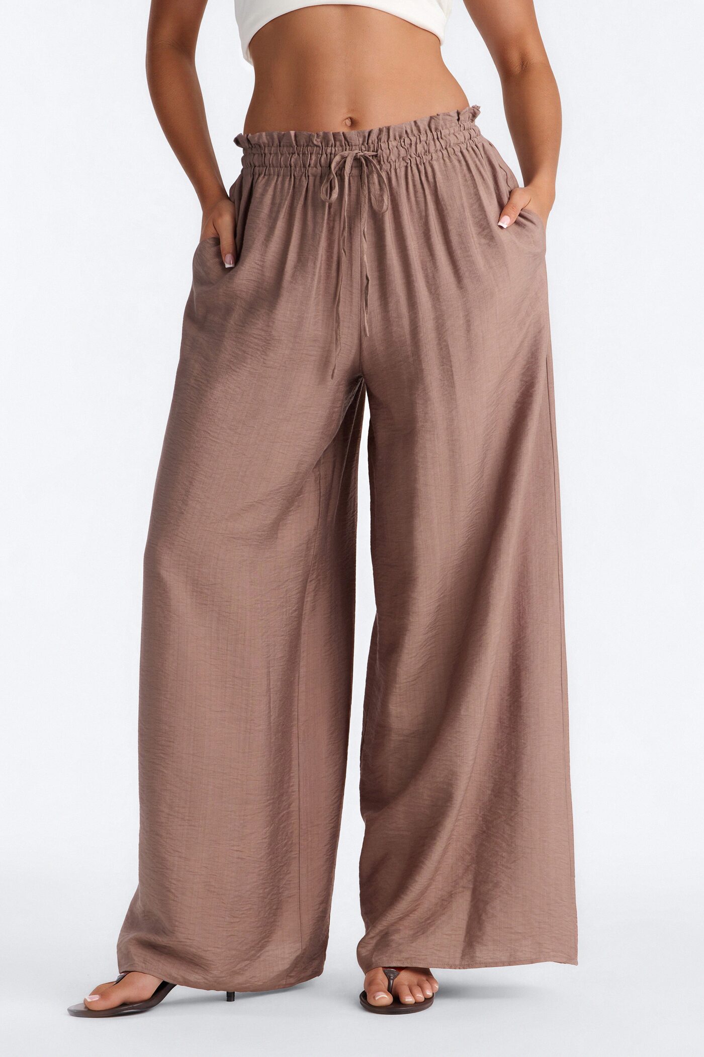 Lainey High Rise Wide Leg Pant 33″ - Mocha