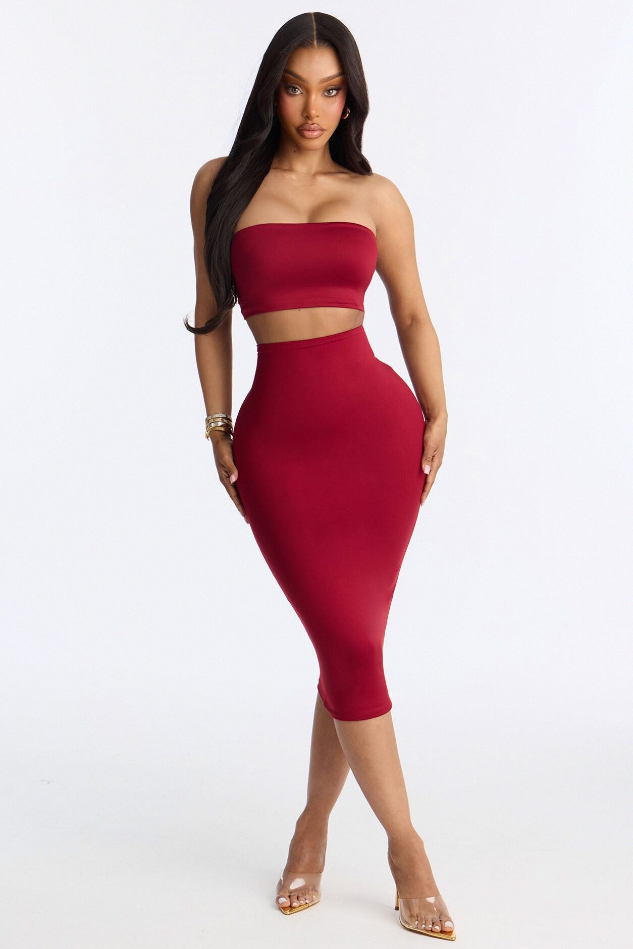 Contour Double Lined Strapless Bandeau Top - DarkRed
