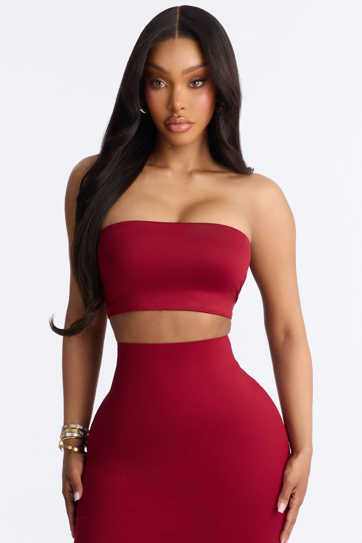 Contour Double Lined Strapless Bandeau Top - DarkRed