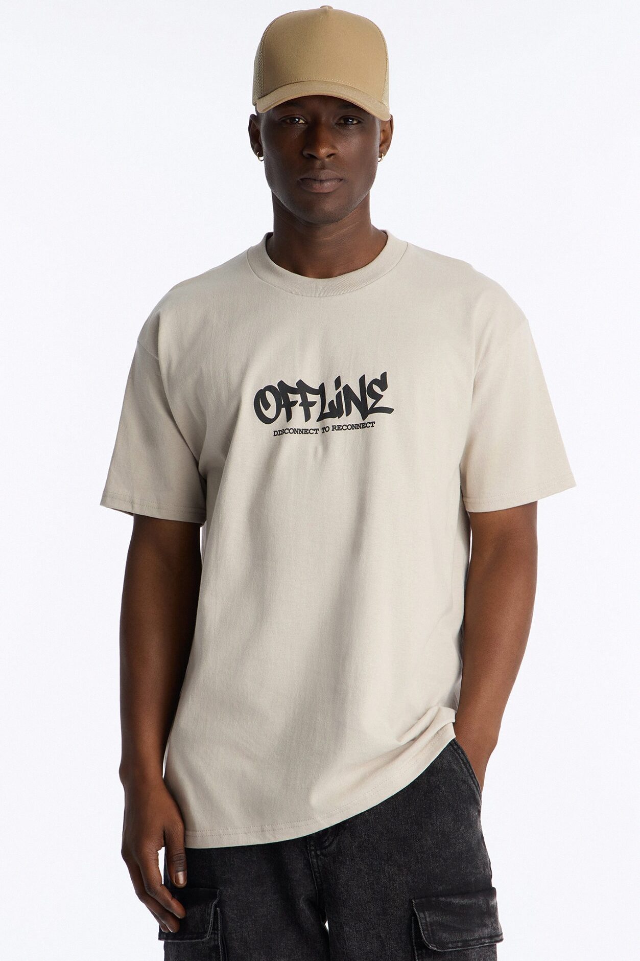 Going Offline Oversized Short Sleeve Tee - Light Grey