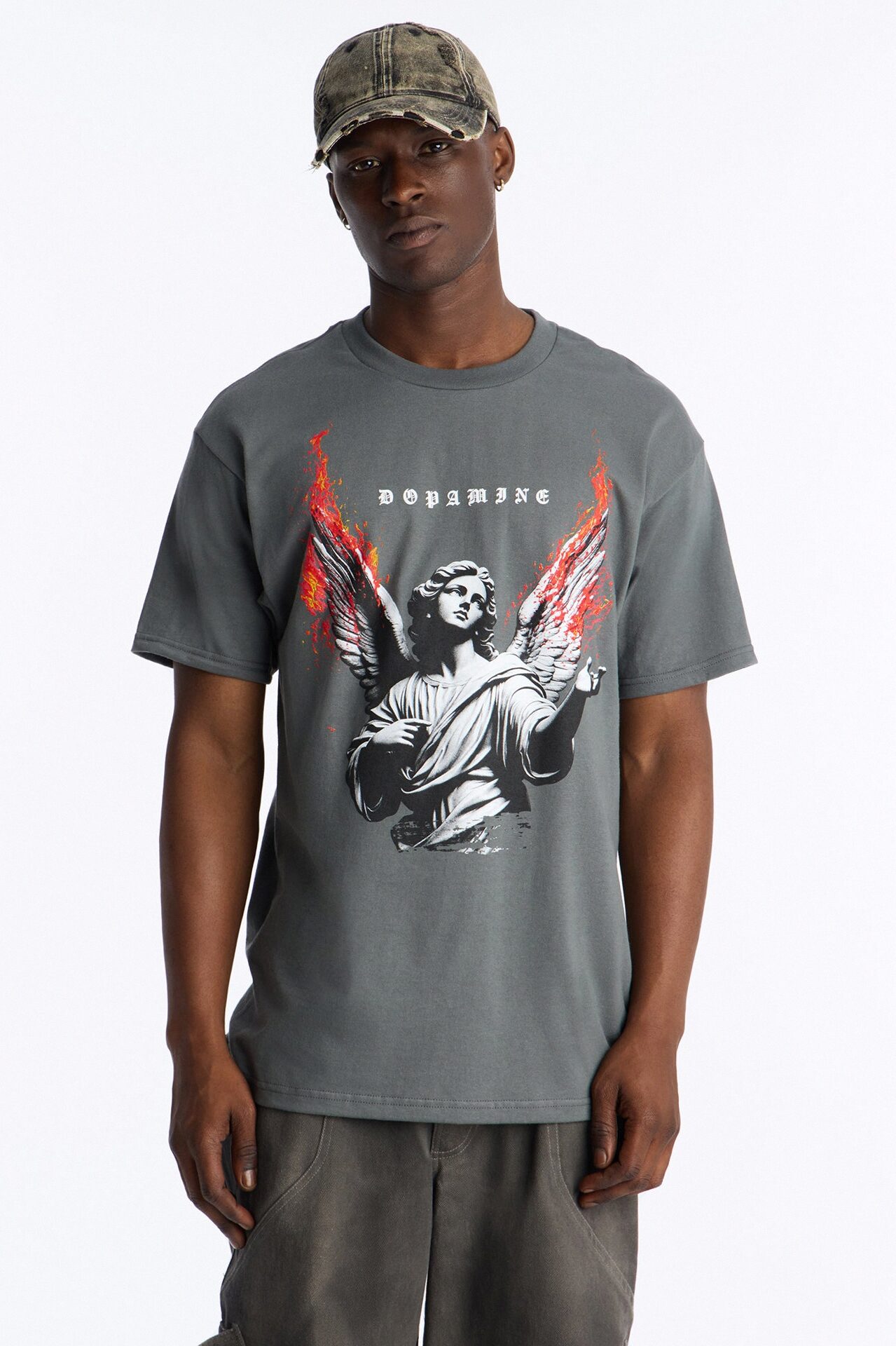 Dopamine On Fire Oversized Short Sleeve Tee - Charcoal
