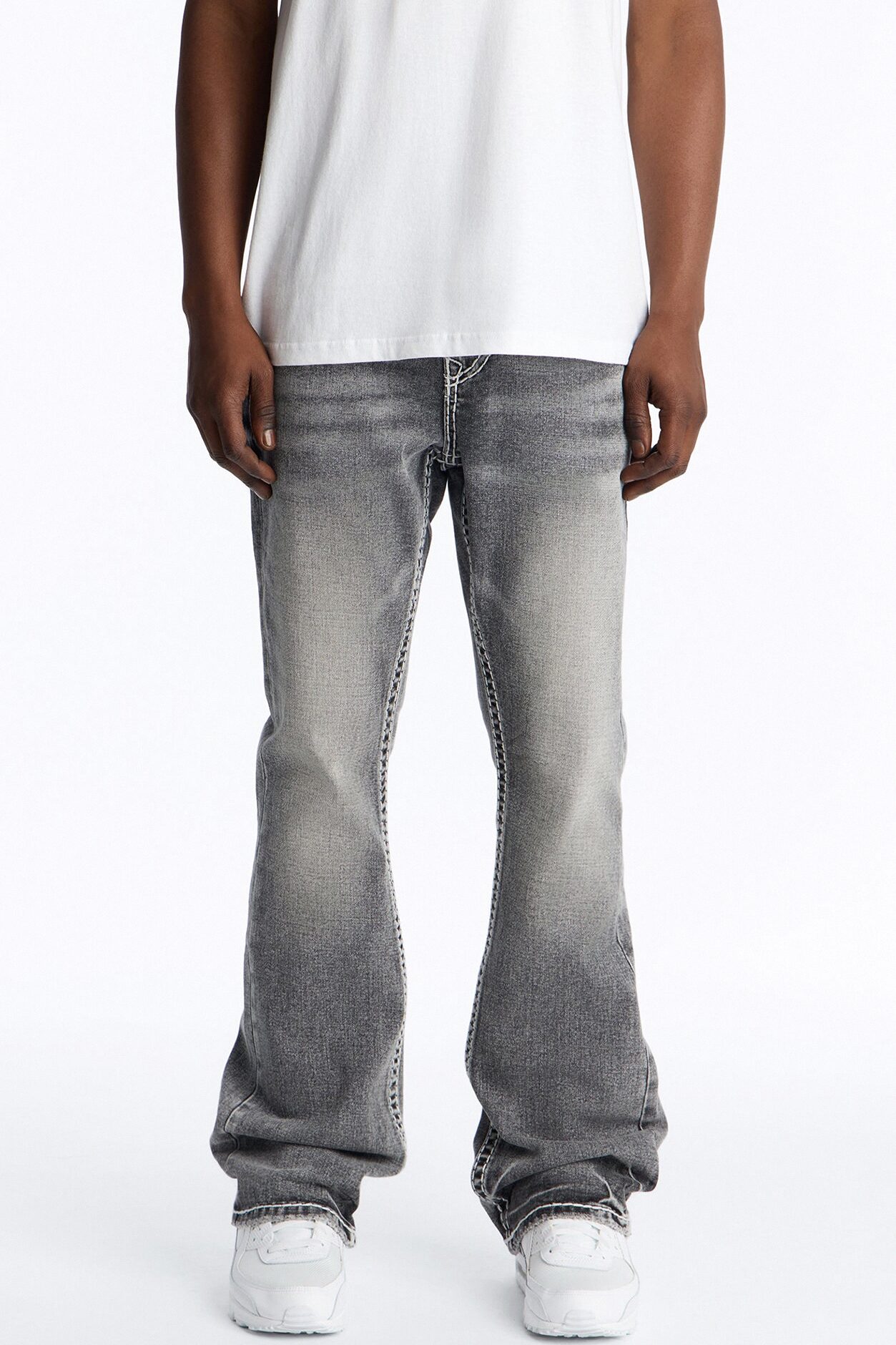 Heavy Stitch Stacked Skinny Flare Jean - Grey
