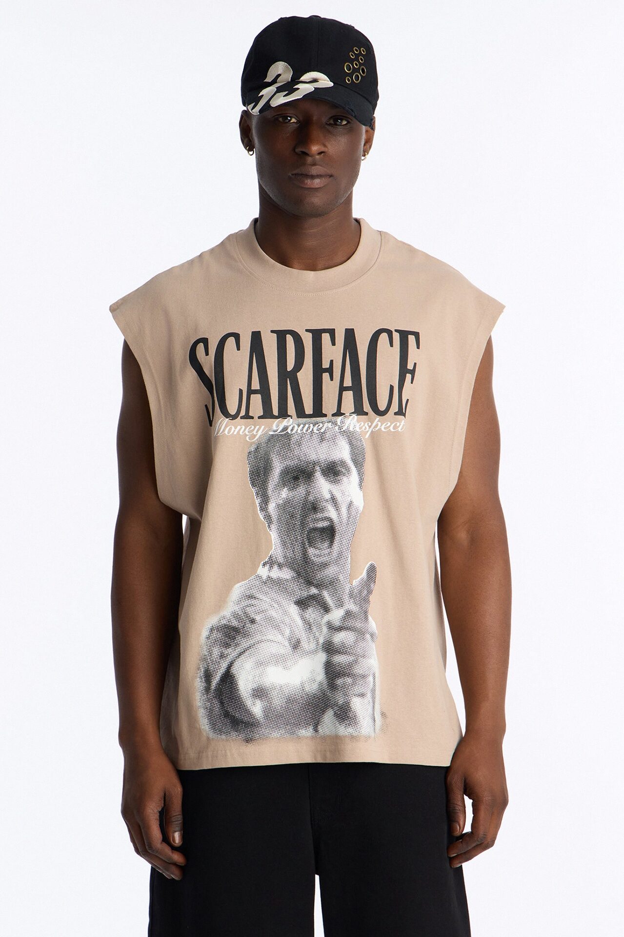 Heavy Weight Scarface Money Power Respect Muscle Tee - Taupe