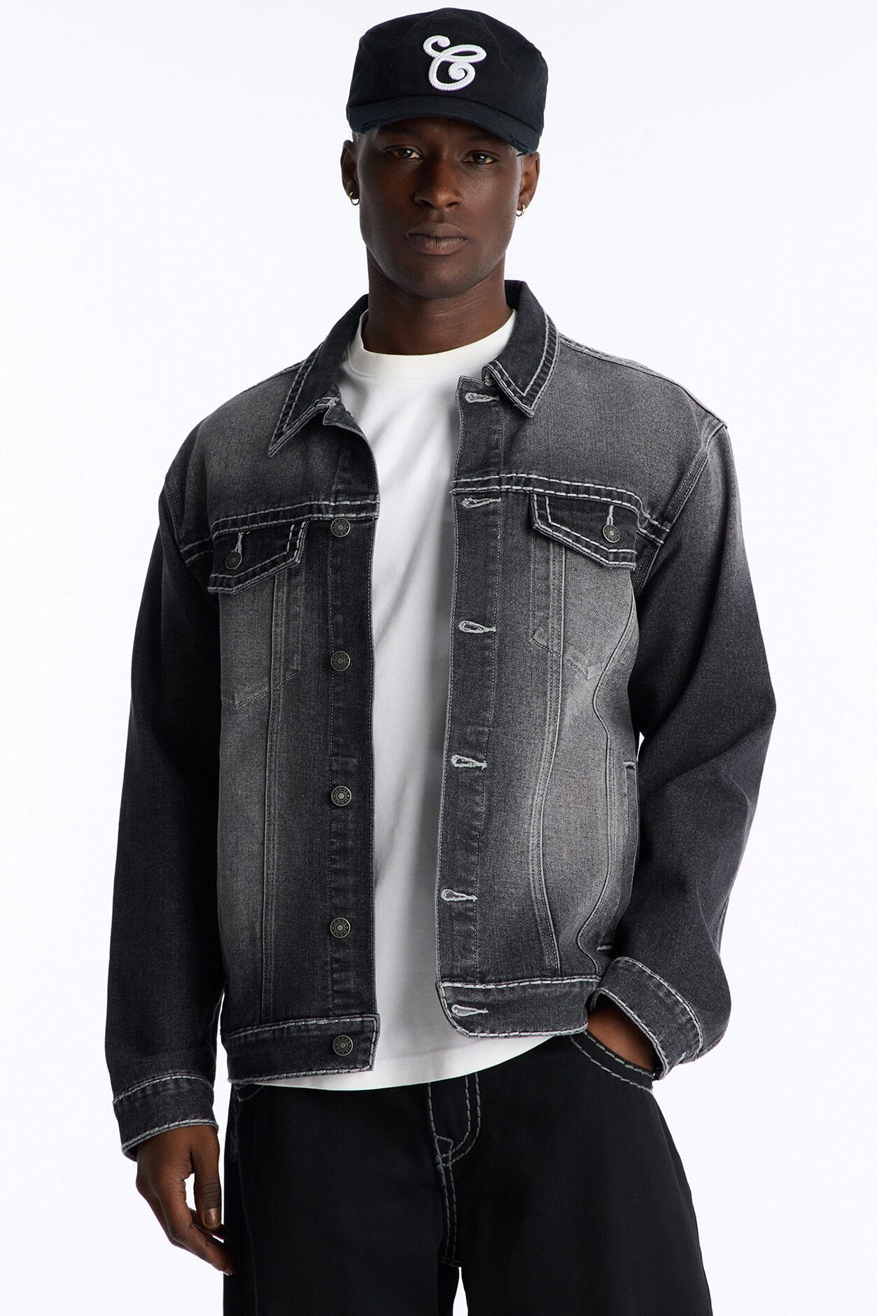 Heavy Stitch Denim Trucker Jacket - Black Wash