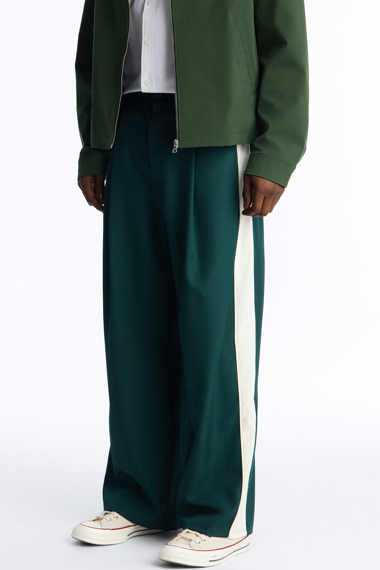 Satin Side Stripe Wide Leg Trouser - Green/combo