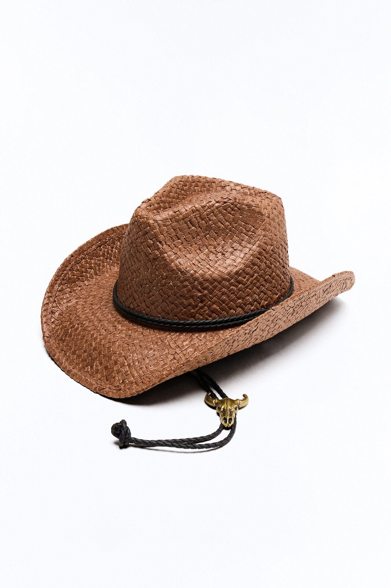No Bull Bolo Tie Straw Cowboy Hat - Brown