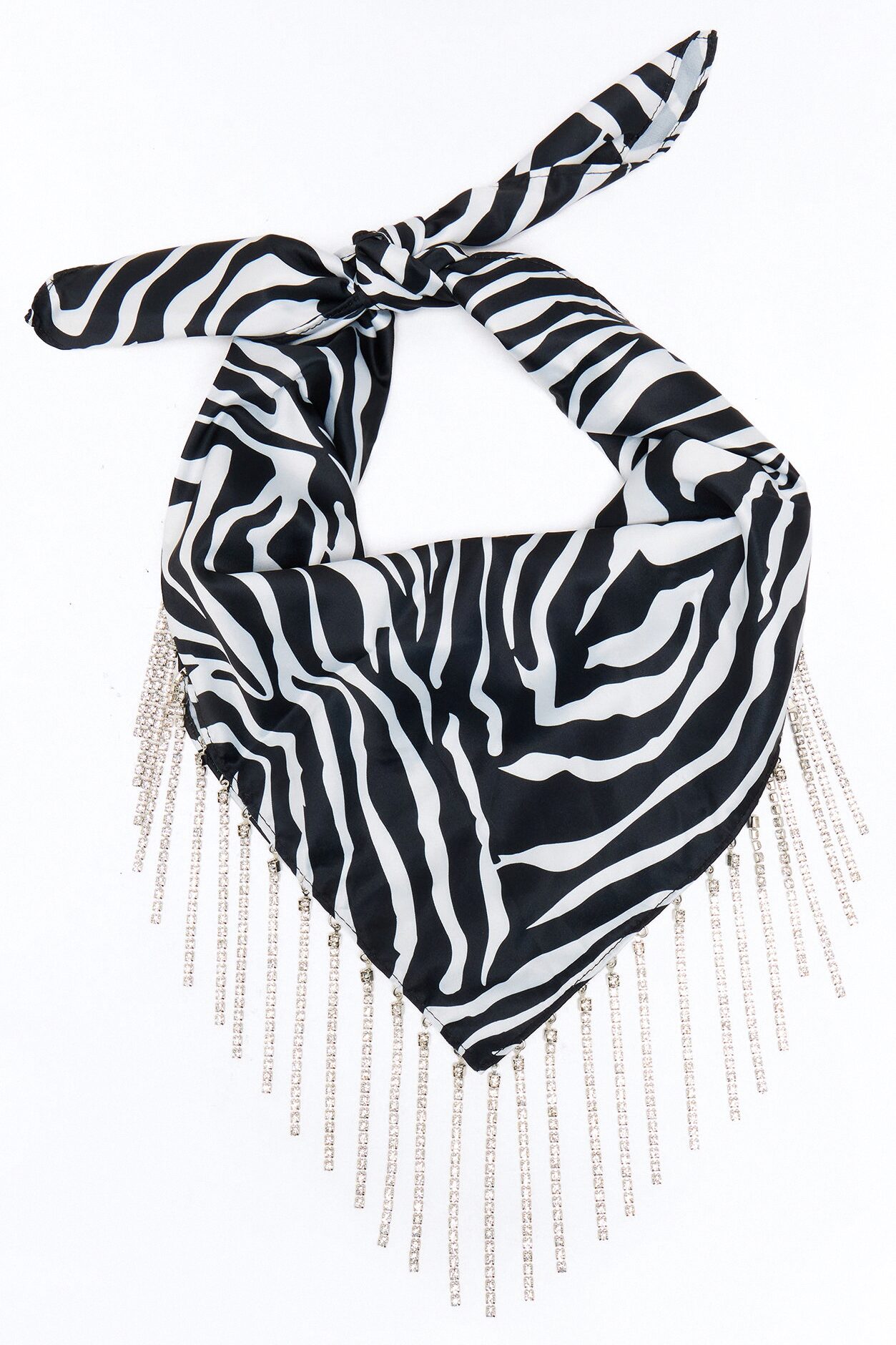 Wild Beauty Rhinestone Fringe Head Scarf - Black/White