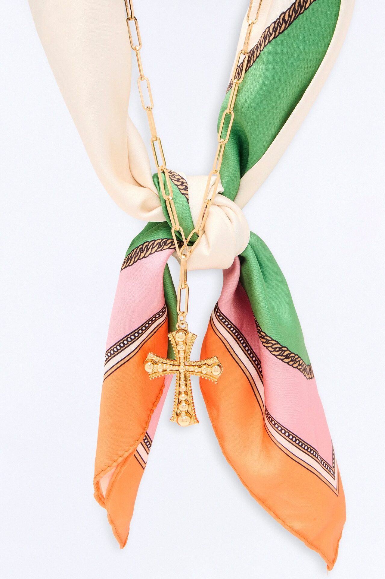 Postcard From Capri Scarf Necklace - Gold/Orange