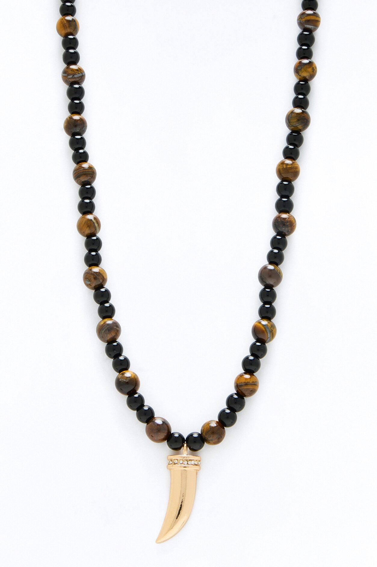Beaded Tiger Tooth Necklace - Gold