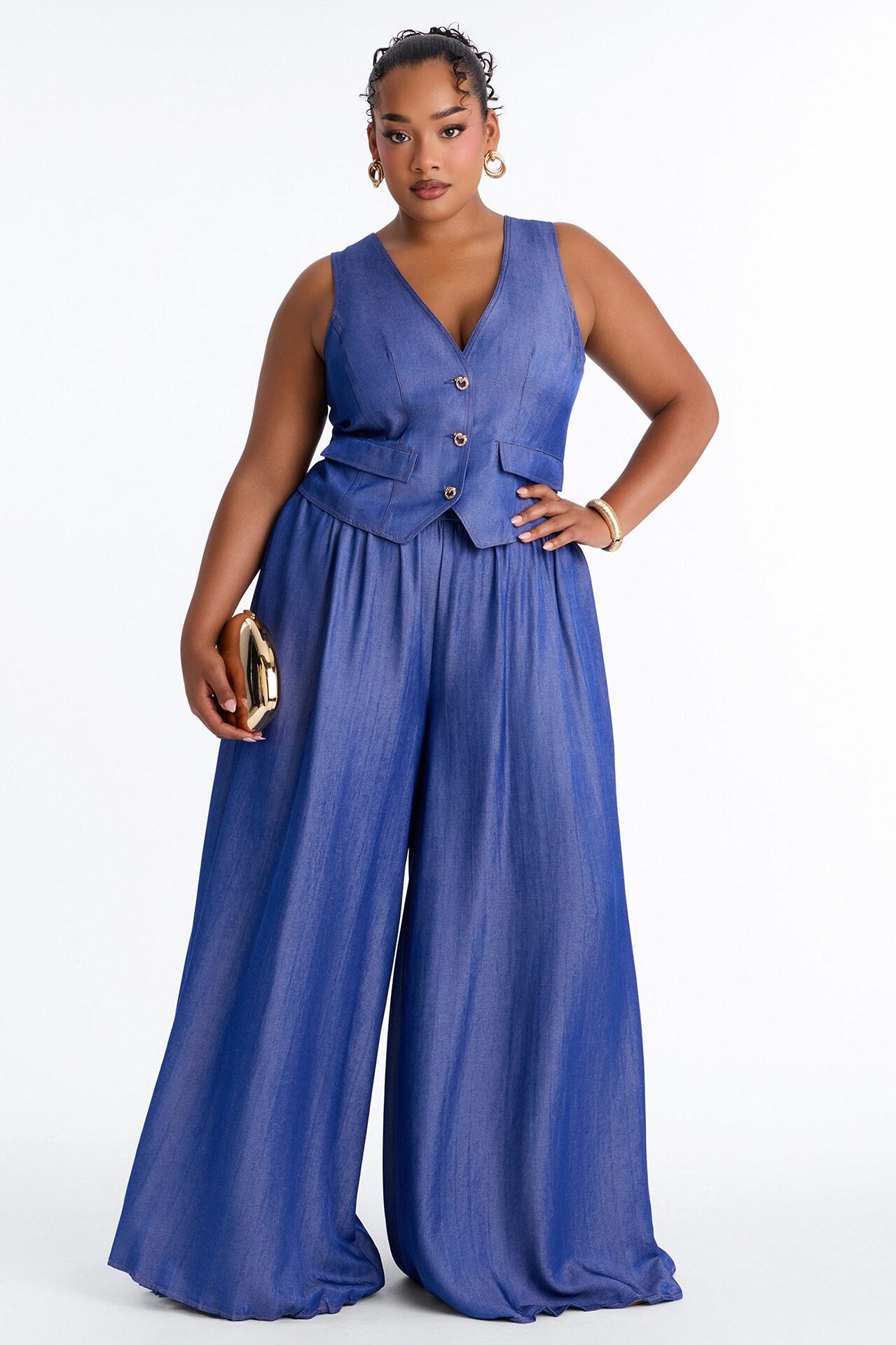 Pleated Prestige Denim Skirt Set - Dark Wash