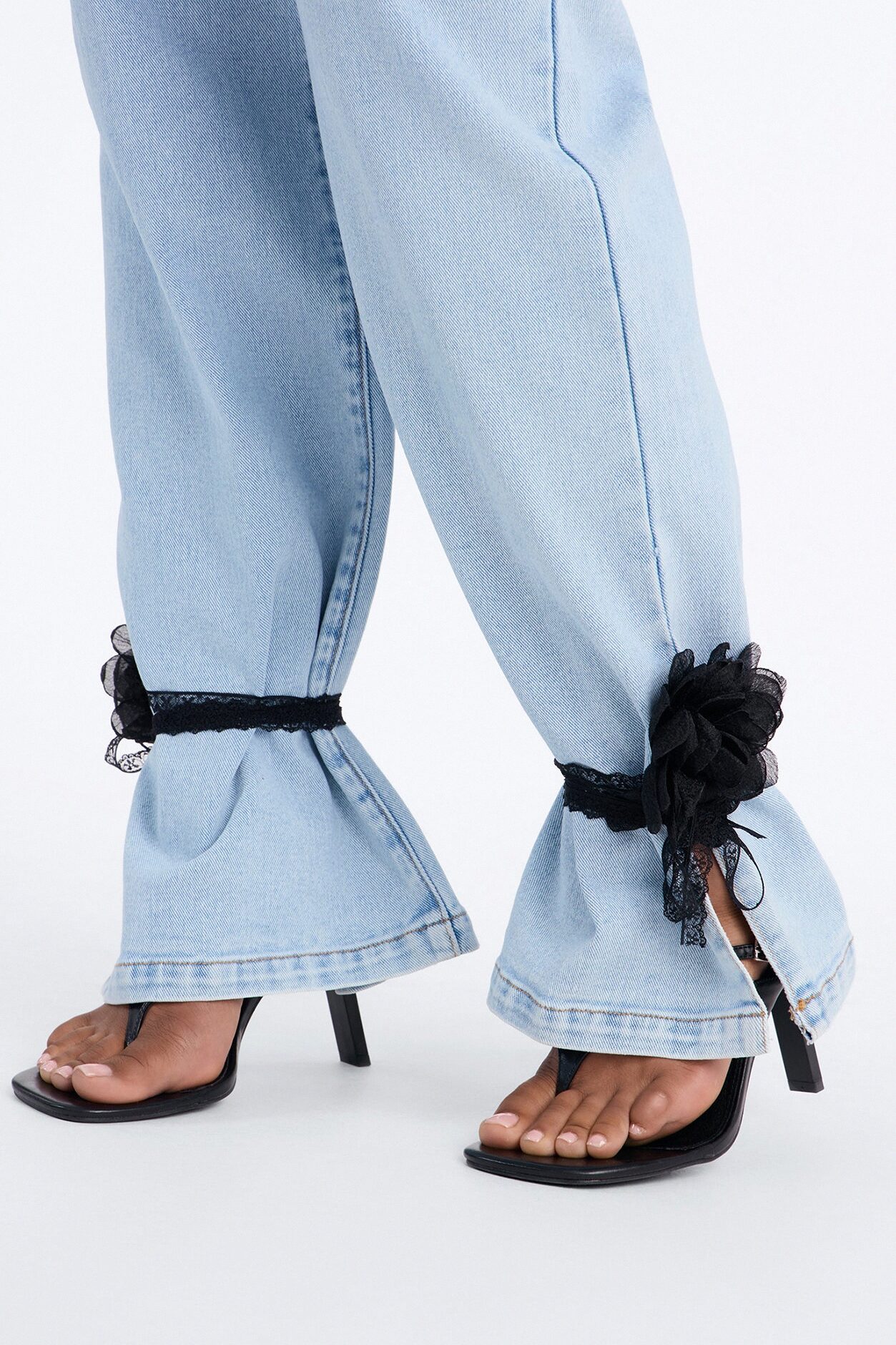 Pretty Little Ties Denim Pant Set - Light Wash