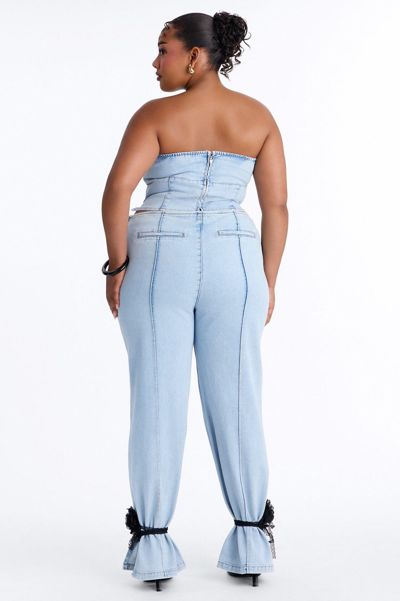 Pretty Little Ties Denim Pant Set - Light Wash