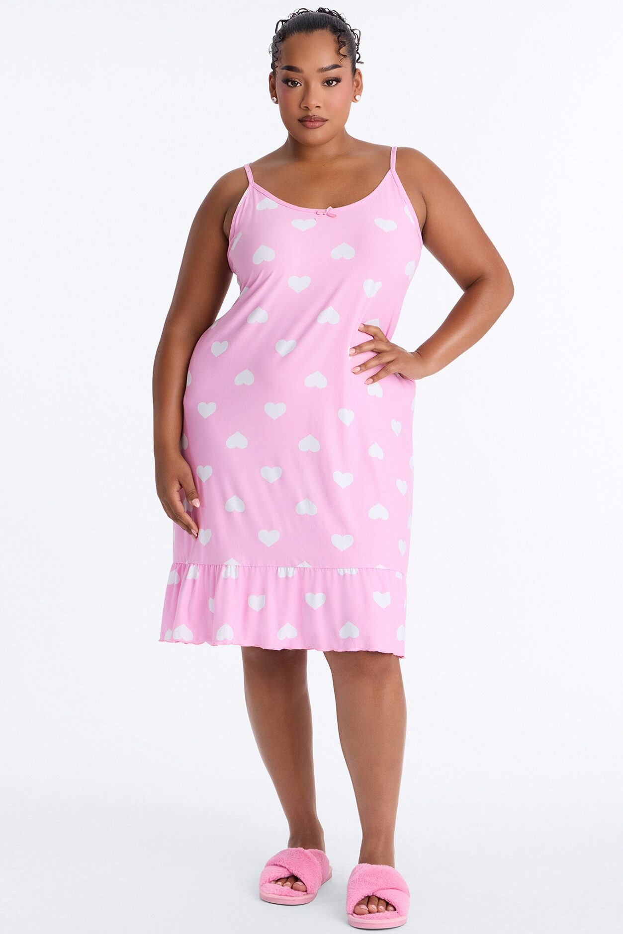 Sweetheart Seduction Ruffle PJ Sleep Dress - Pink/combo