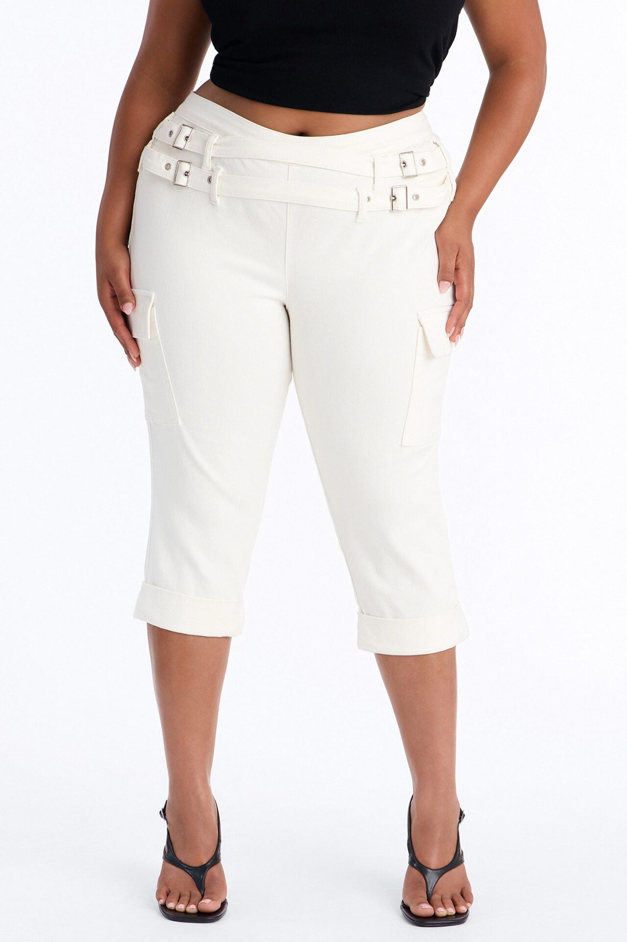 Lost Innocence Low Rise Belted Capri Jeans - White