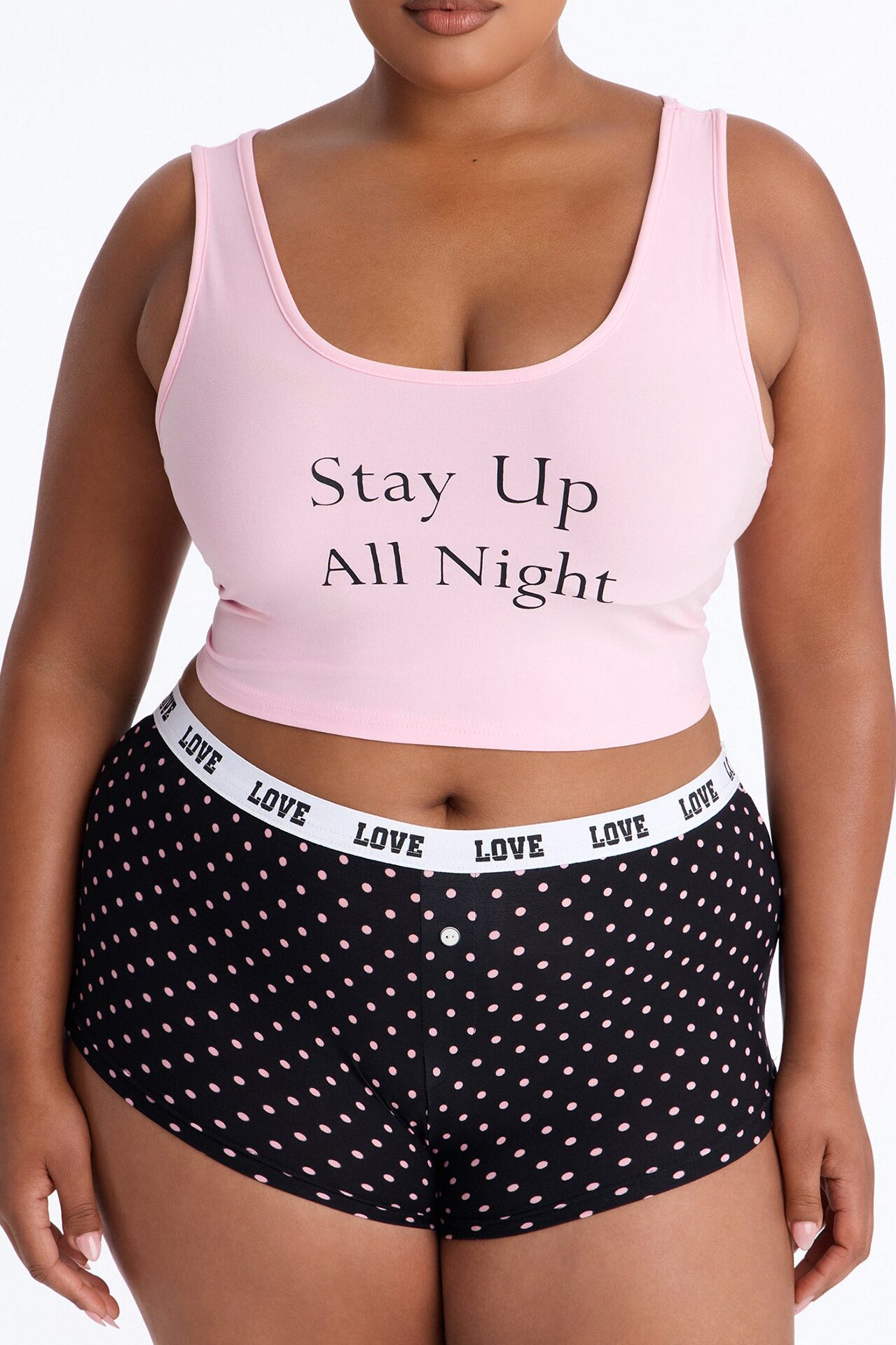 Let's Stay Up All Night 2pc Boyshort PJ Set - Pink/combo