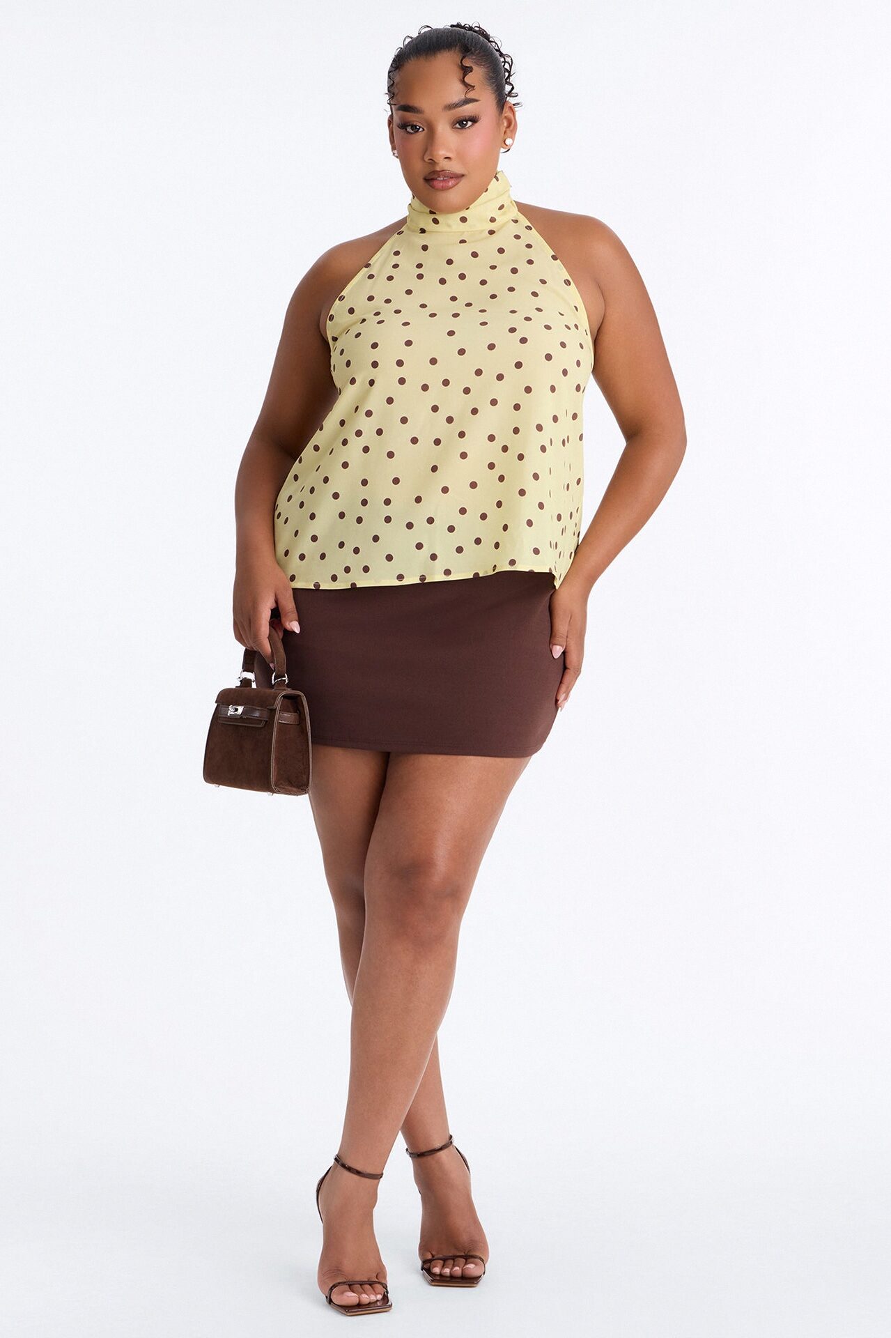 Cute Act Polka Dot Chiffon Halter Top - Yellow/combo